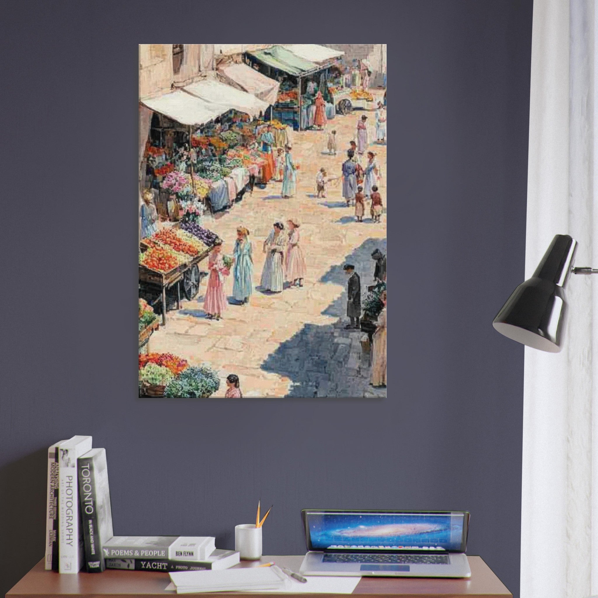 Canvas Portrait - Bustling Market Scene A lively 19th - century may - Shop Ai Art WebShop - Digital Art online Store