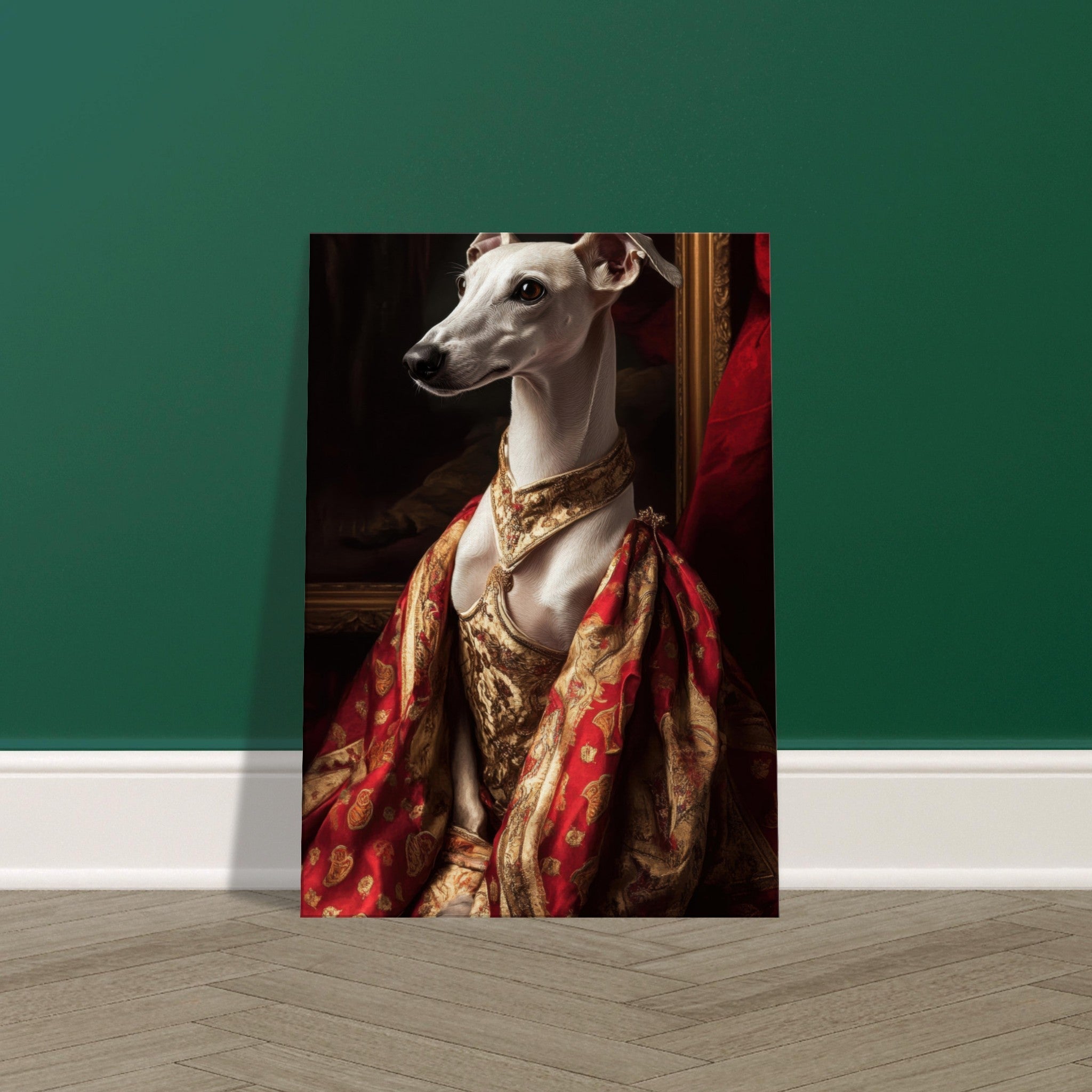 Canvas Portrait - Elegant Baroque Greyhound Portrait A sleek grey - Shop Ai Art WebShop - Digital Art online Store