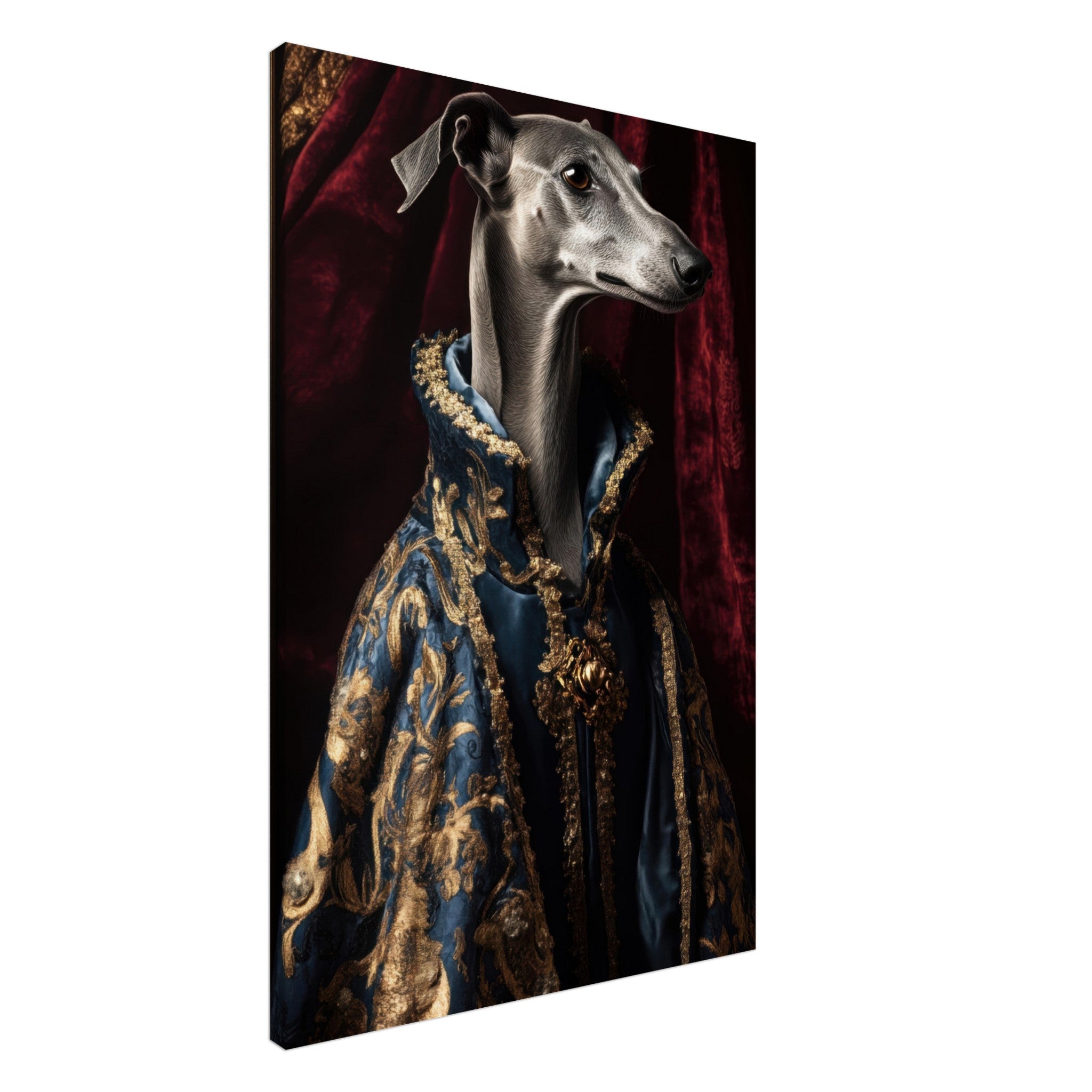 Canvas Portrait - Elegant Baroque Greyhound Portrait A sleek grey 2 - Shop Ai Art WebShop - Digital Art online Store