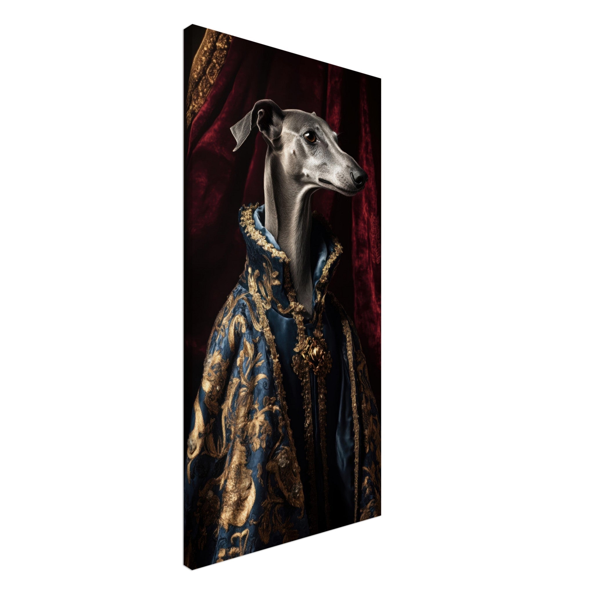 Canvas Portrait - Elegant Baroque Greyhound Portrait A sleek grey 2 - Shop Ai Art WebShop - Digital Art online Store