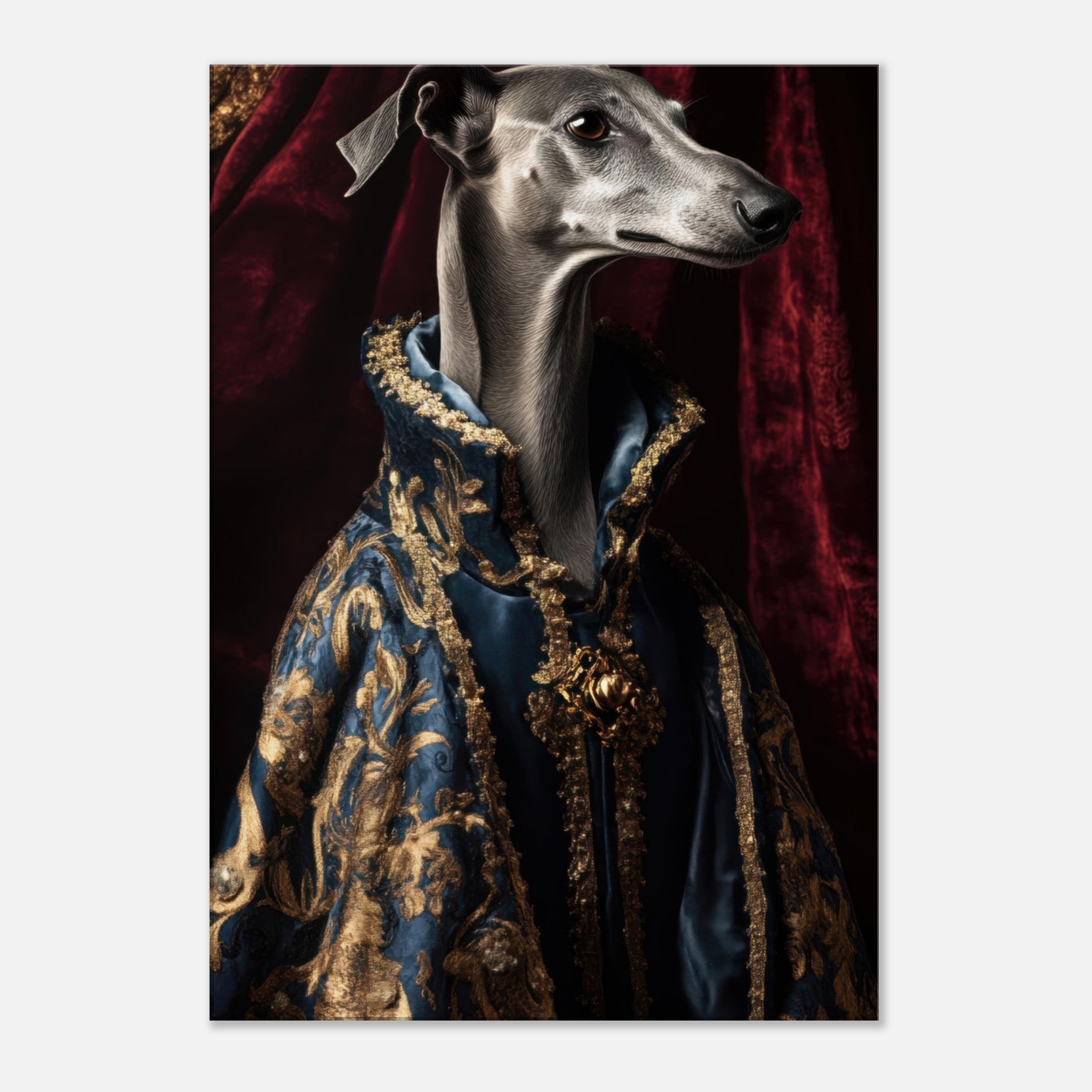 Canvas Portrait - Elegant Baroque Greyhound Portrait A sleek grey 2 - Shop Ai Art WebShop - Digital Art online Store