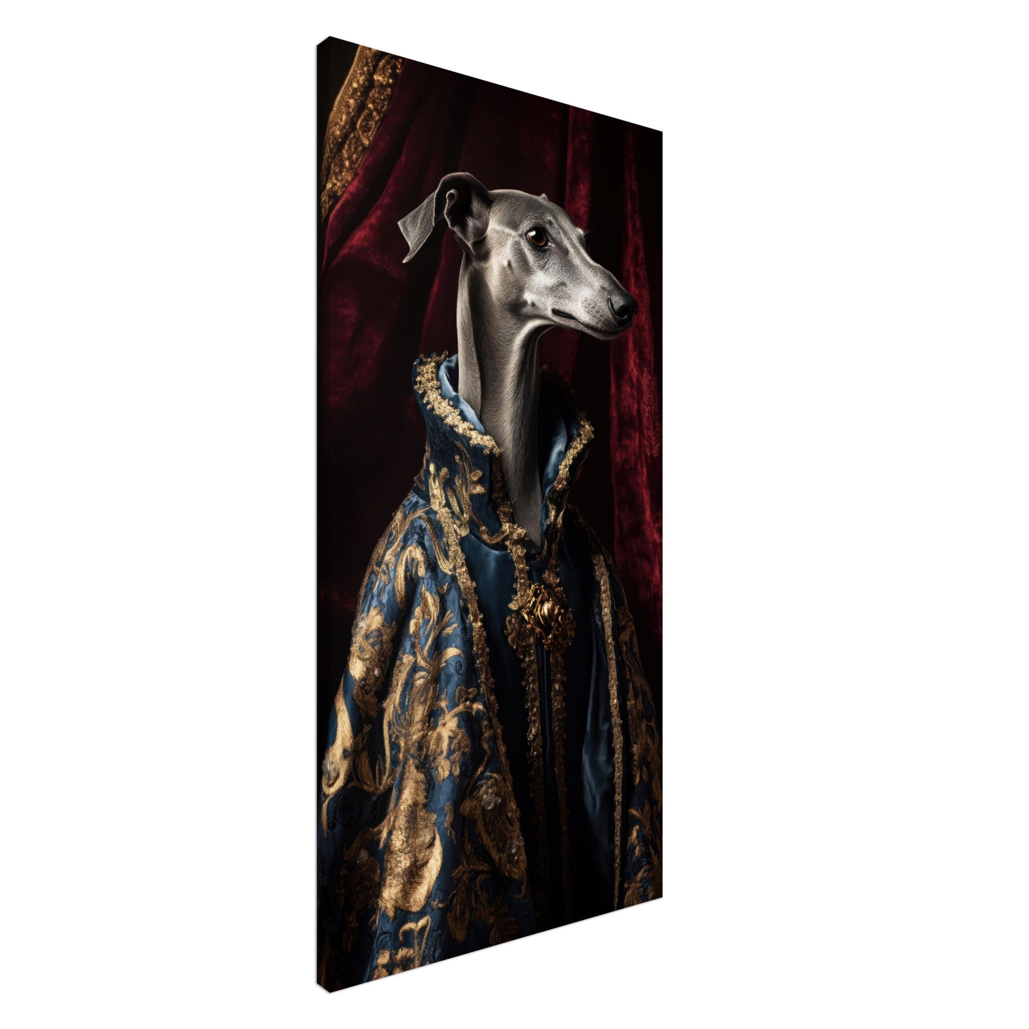 Canvas Portrait - Elegant Baroque Greyhound Portrait A sleek grey 2 - Shop Ai Art WebShop - Digital Art online Store