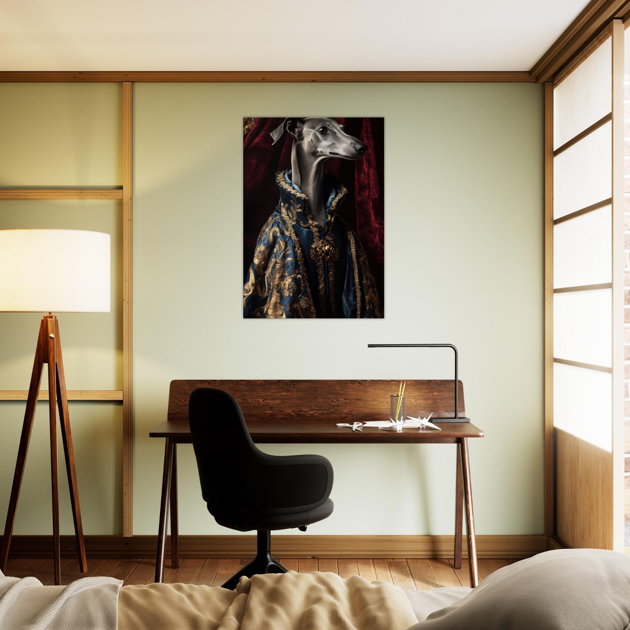 Canvas Portrait - Elegant Baroque Greyhound Portrait A sleek grey 2 - Shop Ai Art WebShop - Digital Art online Store