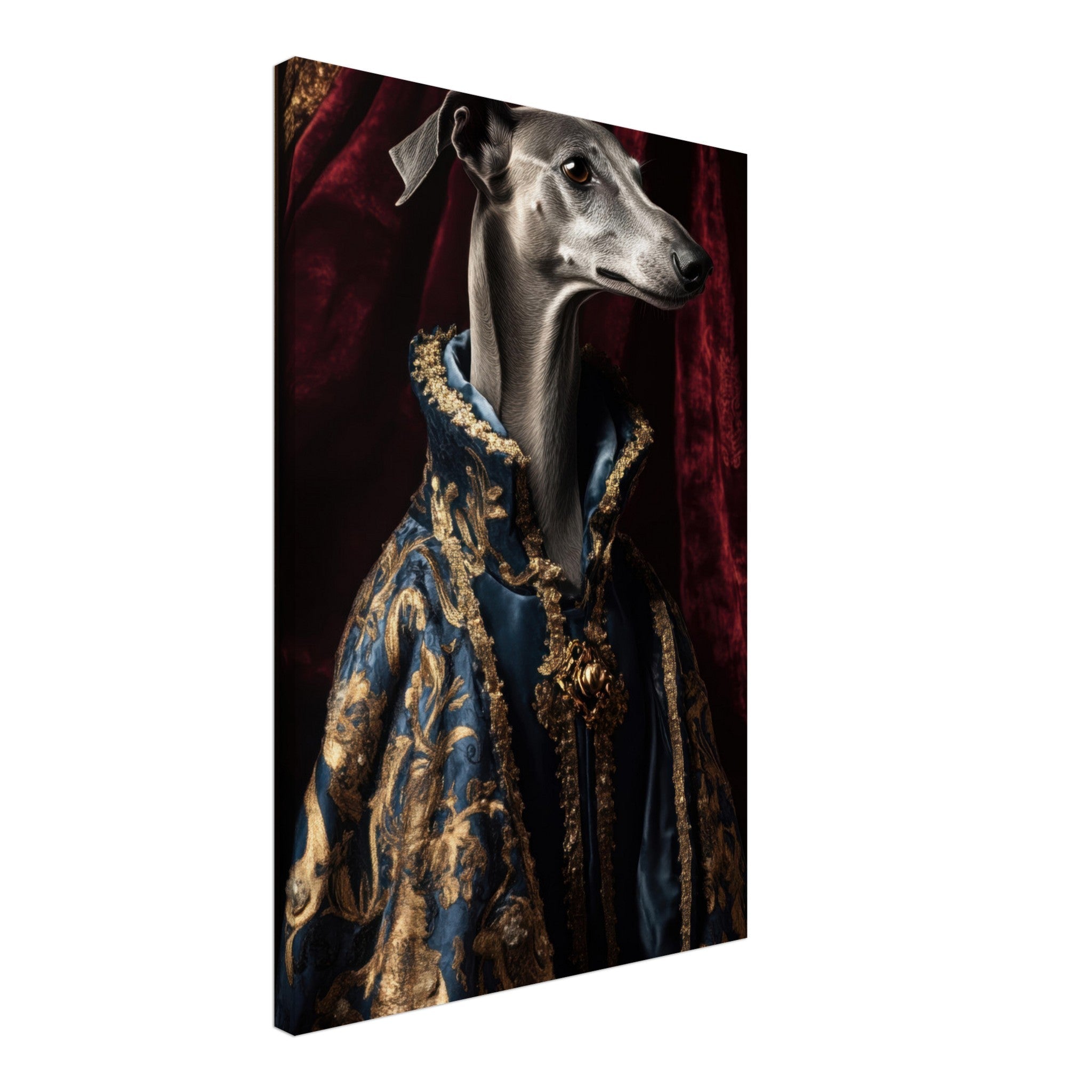 Canvas Portrait - Elegant Baroque Greyhound Portrait A sleek grey 2 - Shop Ai Art WebShop - Digital Art online Store