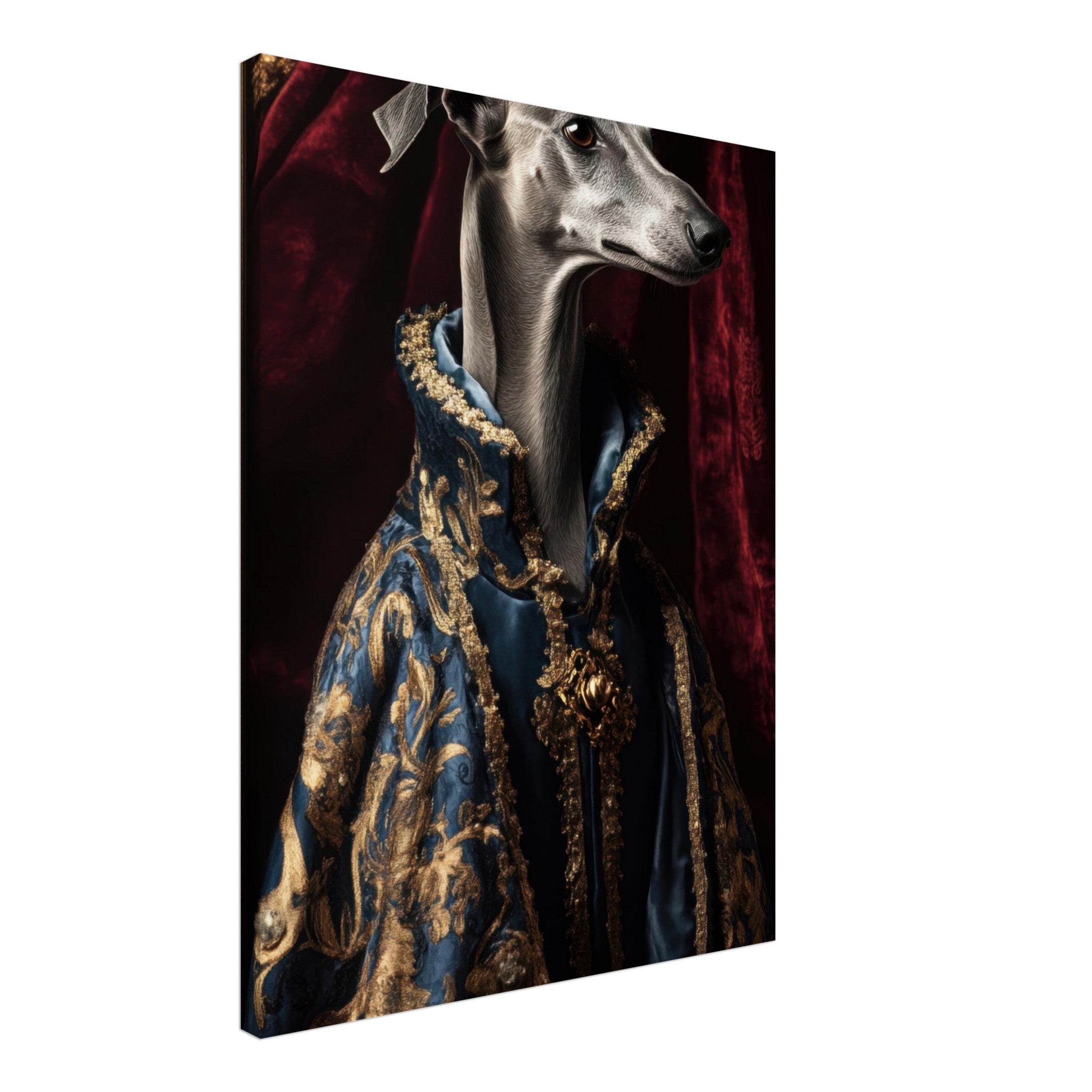 Canvas Portrait - Elegant Baroque Greyhound Portrait A sleek grey 2 - Shop Ai Art WebShop - Digital Art online Store