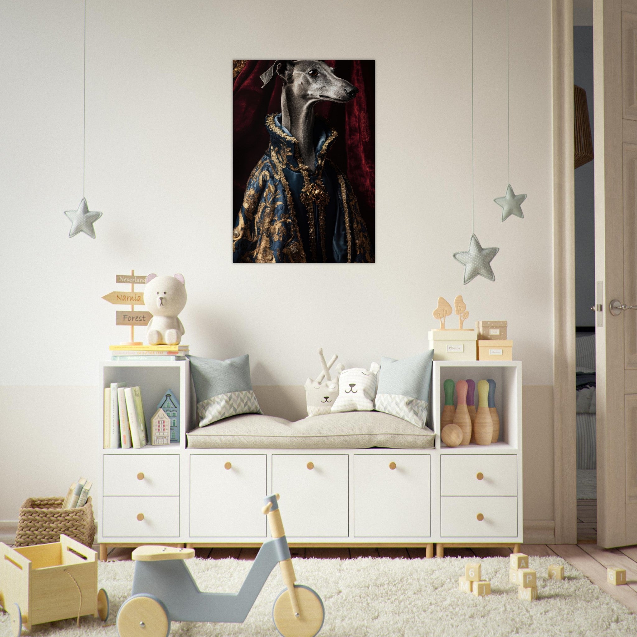 Canvas Portrait - Elegant Baroque Greyhound Portrait A sleek grey 2 - Shop Ai Art WebShop - Digital Art online Store