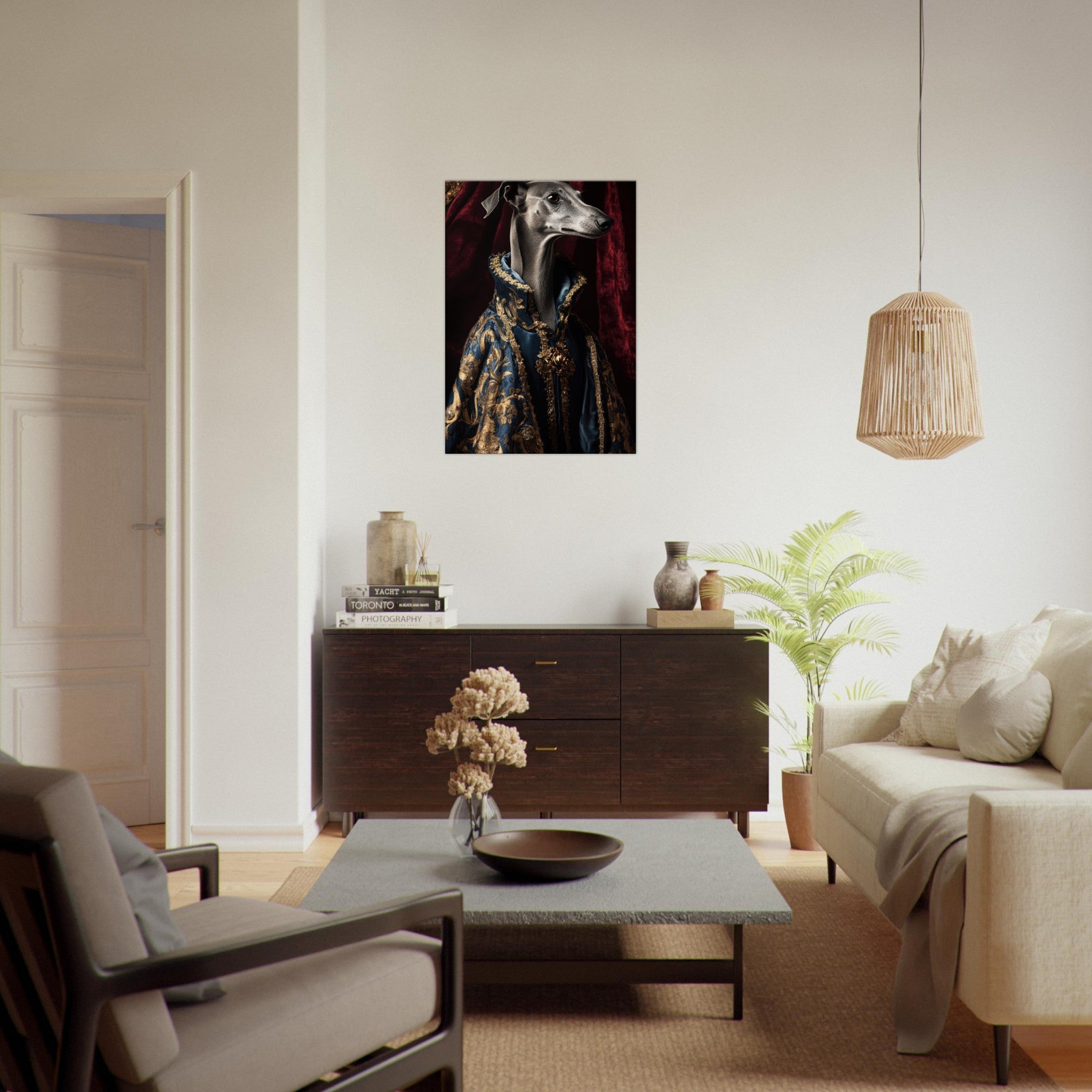 Canvas Portrait - Elegant Baroque Greyhound Portrait A sleek grey 2 - Shop Ai Art WebShop - Digital Art online Store