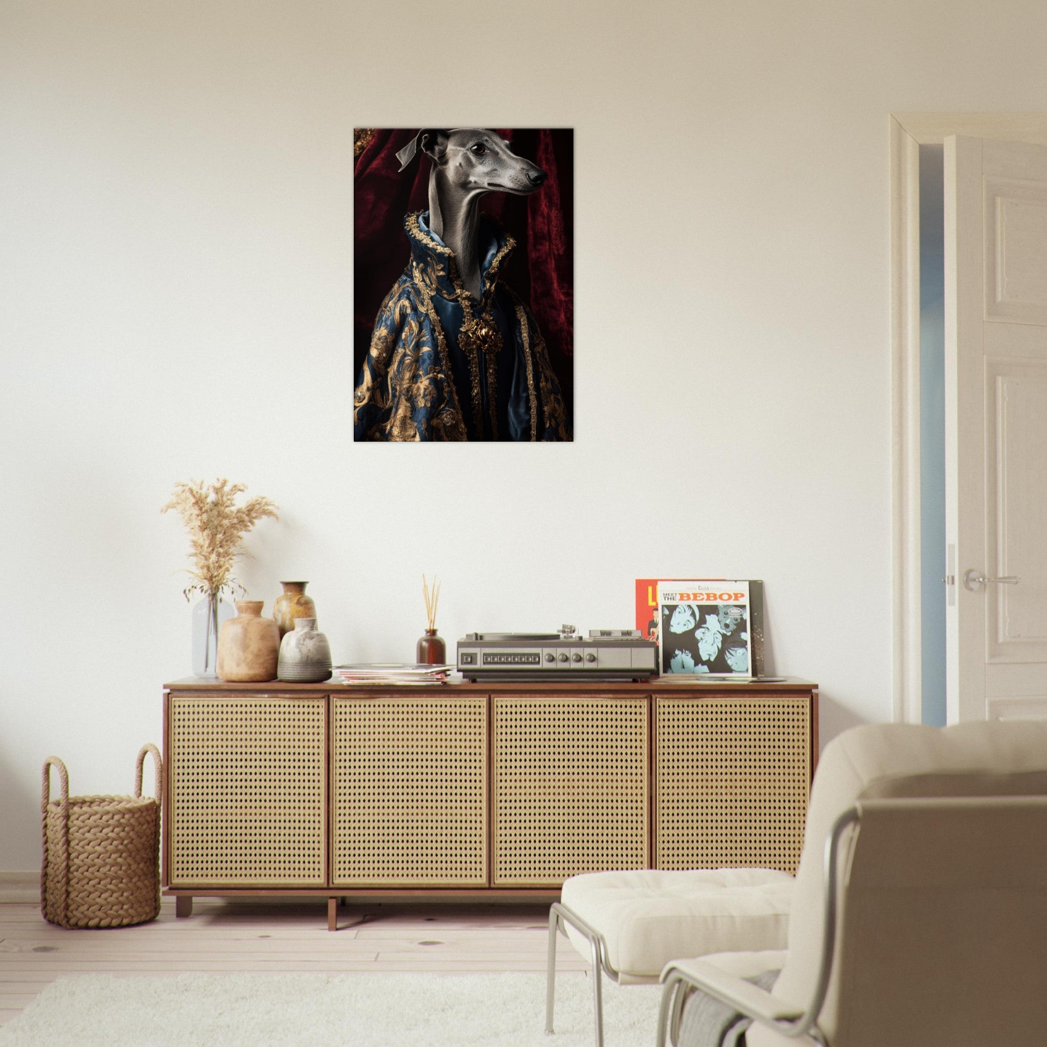 Canvas Portrait - Elegant Baroque Greyhound Portrait A sleek grey 2 - Shop Ai Art WebShop - Digital Art online Store