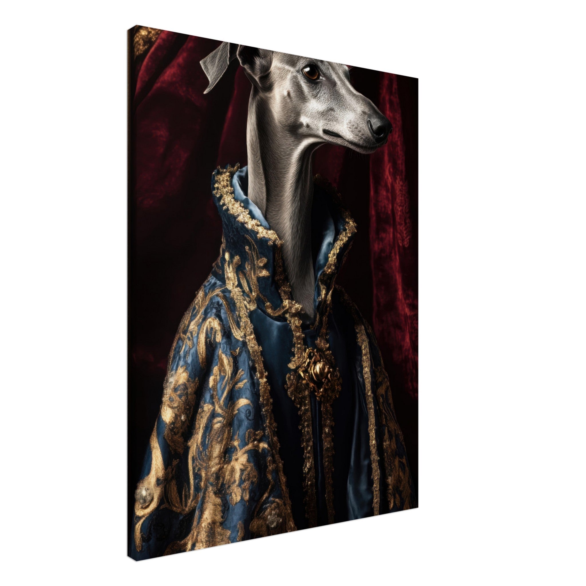Canvas Portrait - Elegant Baroque Greyhound Portrait A sleek grey 2 - Shop Ai Art WebShop - Digital Art online Store