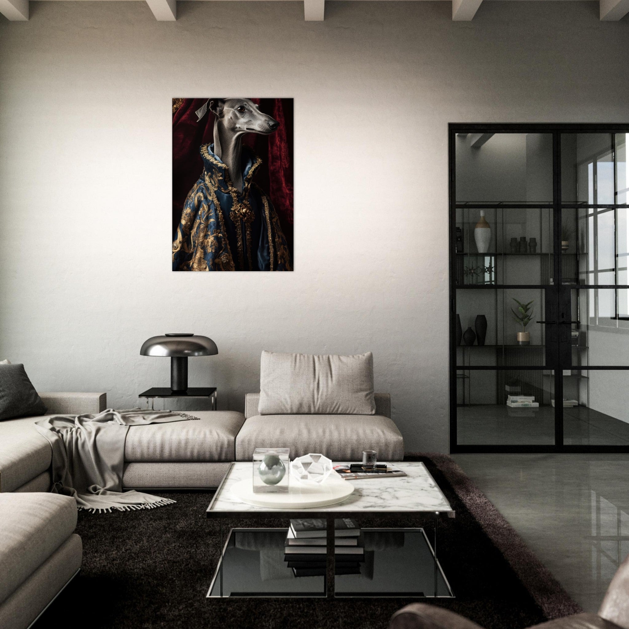 Canvas Portrait - Elegant Baroque Greyhound Portrait A sleek grey 2 - Shop Ai Art WebShop - Digital Art online Store