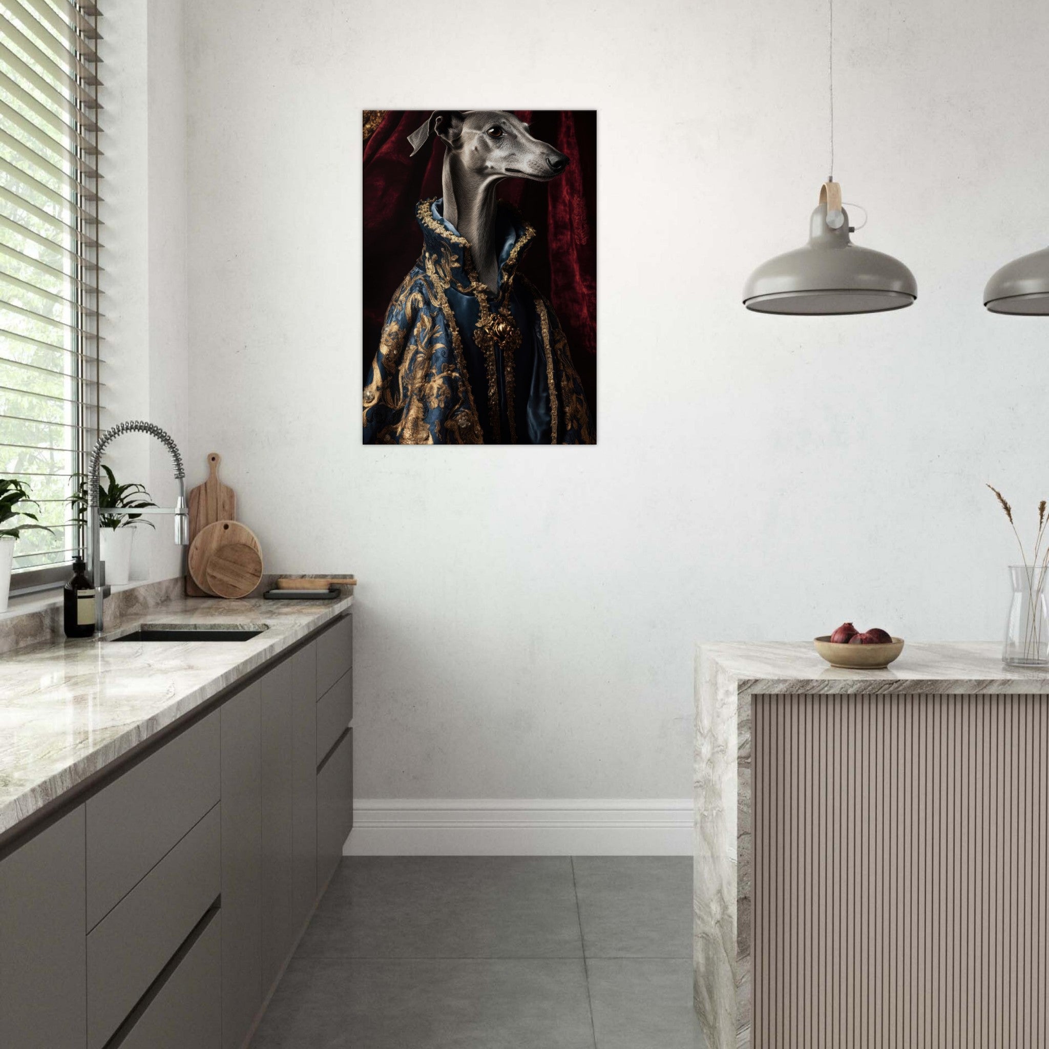 Canvas Portrait - Elegant Baroque Greyhound Portrait A sleek grey 2 - Shop Ai Art WebShop - Digital Art online Store