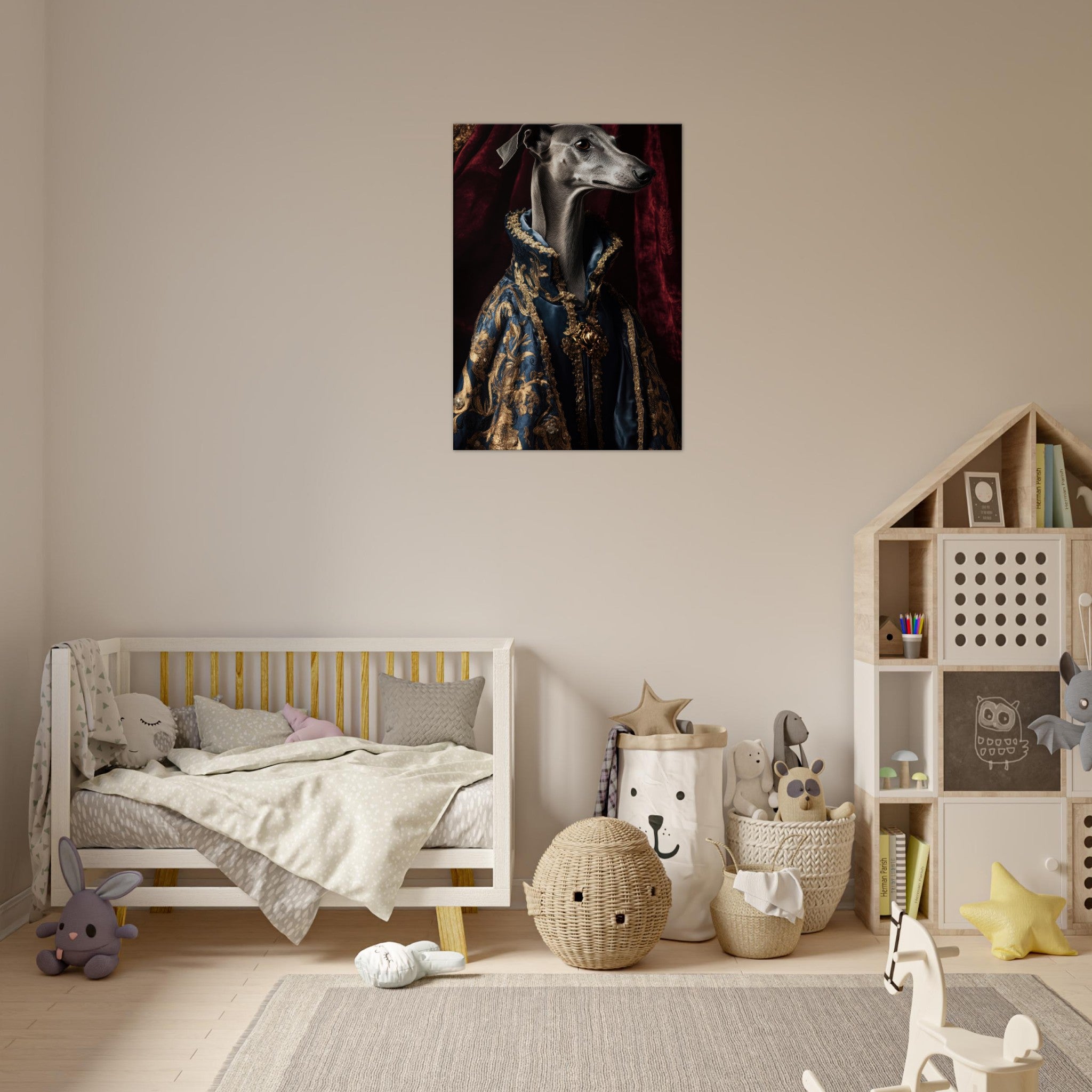 Canvas Portrait - Elegant Baroque Greyhound Portrait A sleek grey 2 - Shop Ai Art WebShop - Digital Art online Store