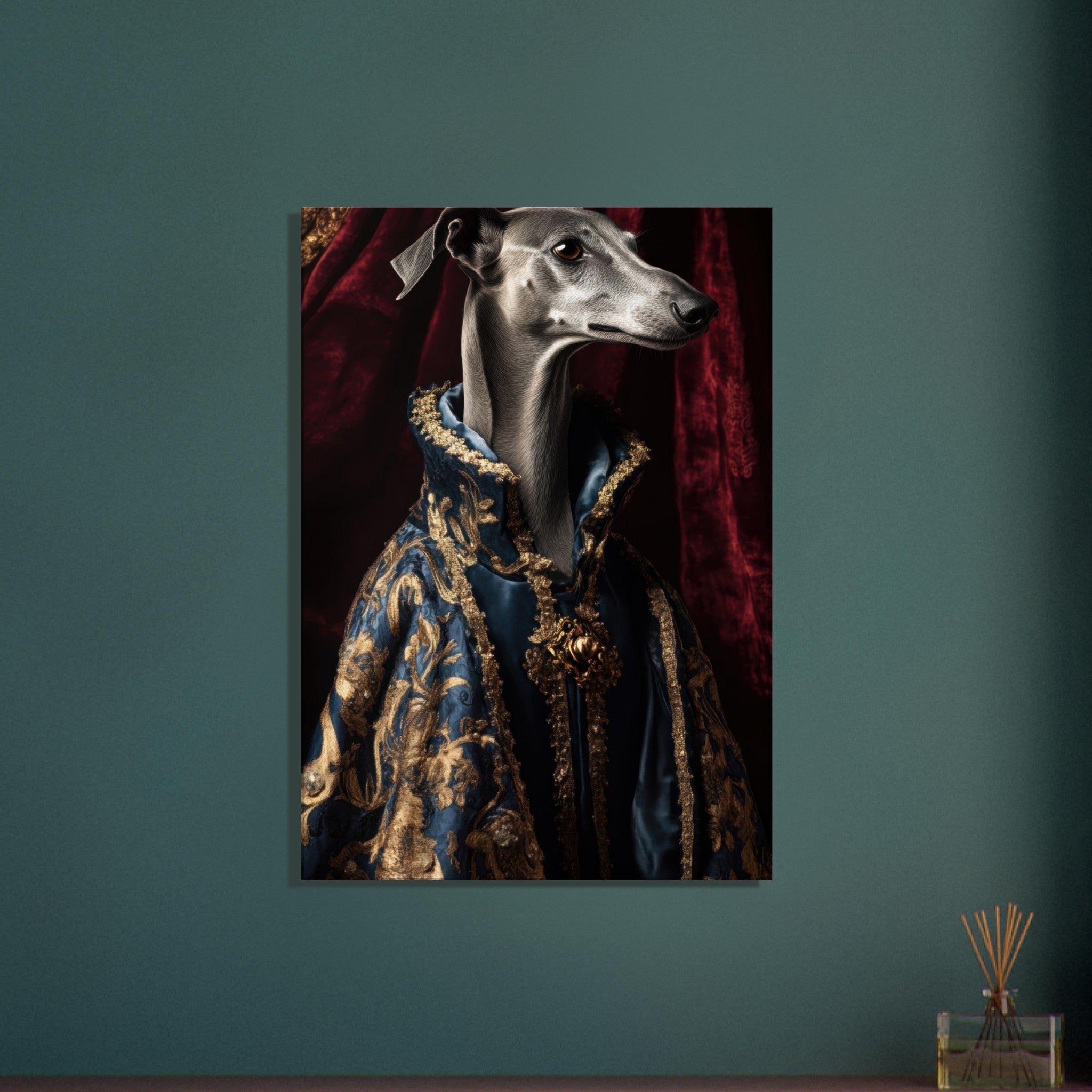 Canvas Portrait - Elegant Baroque Greyhound Portrait A sleek grey 2 - Shop Ai Art WebShop - Digital Art online Store