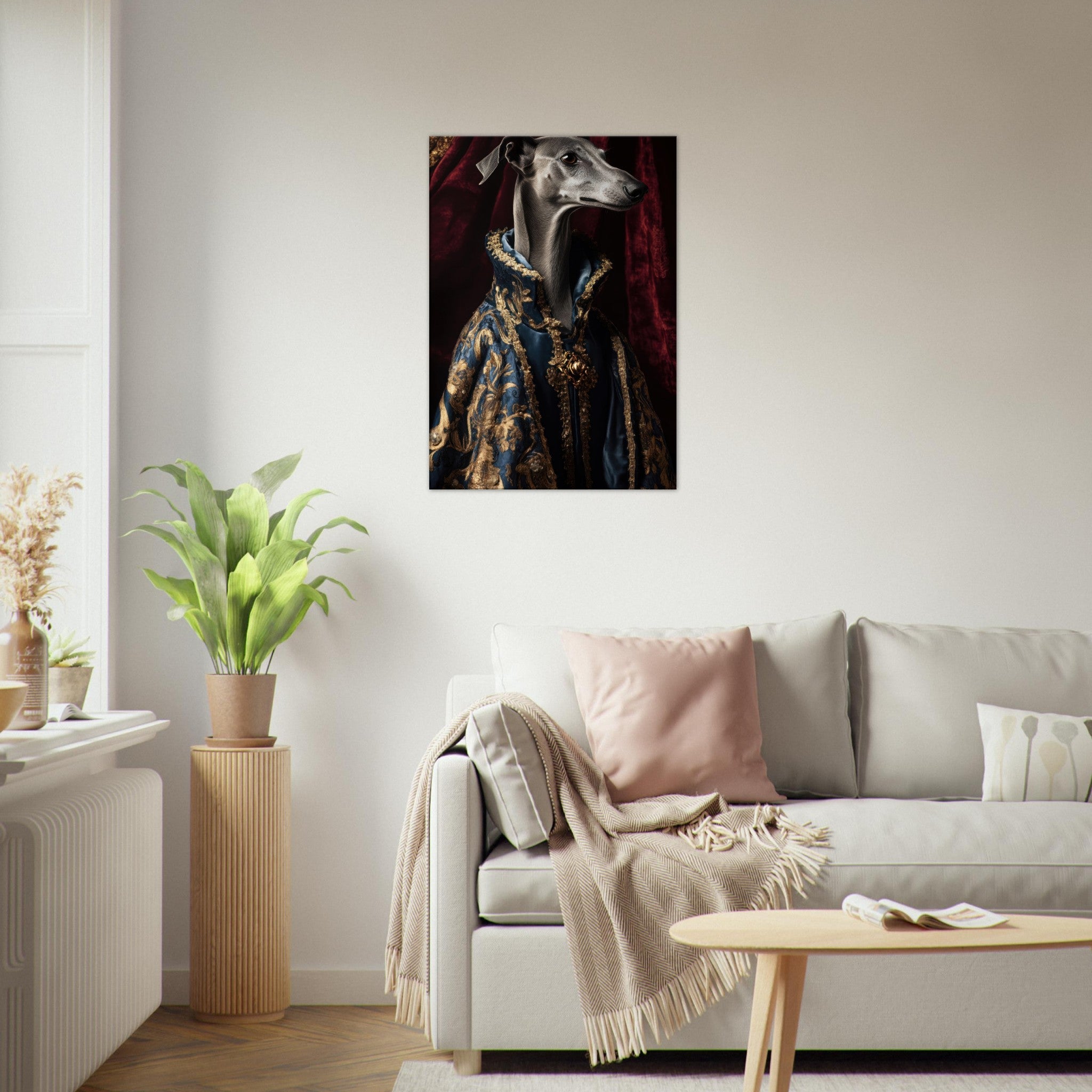 Canvas Portrait - Elegant Baroque Greyhound Portrait A sleek grey 2 - Shop Ai Art WebShop - Digital Art online Store