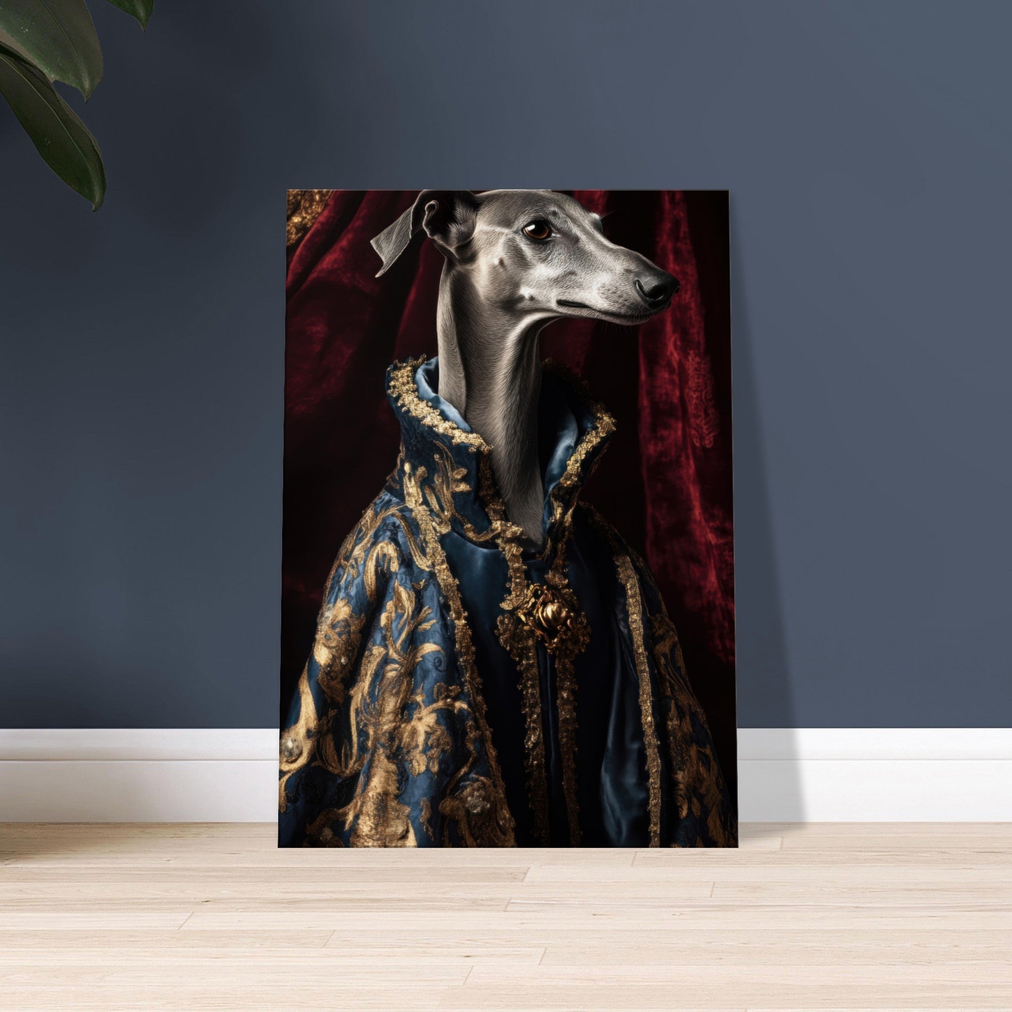 Canvas Portrait - Elegant Baroque Greyhound Portrait A sleek grey 2 - Shop Ai Art WebShop - Digital Art online Store