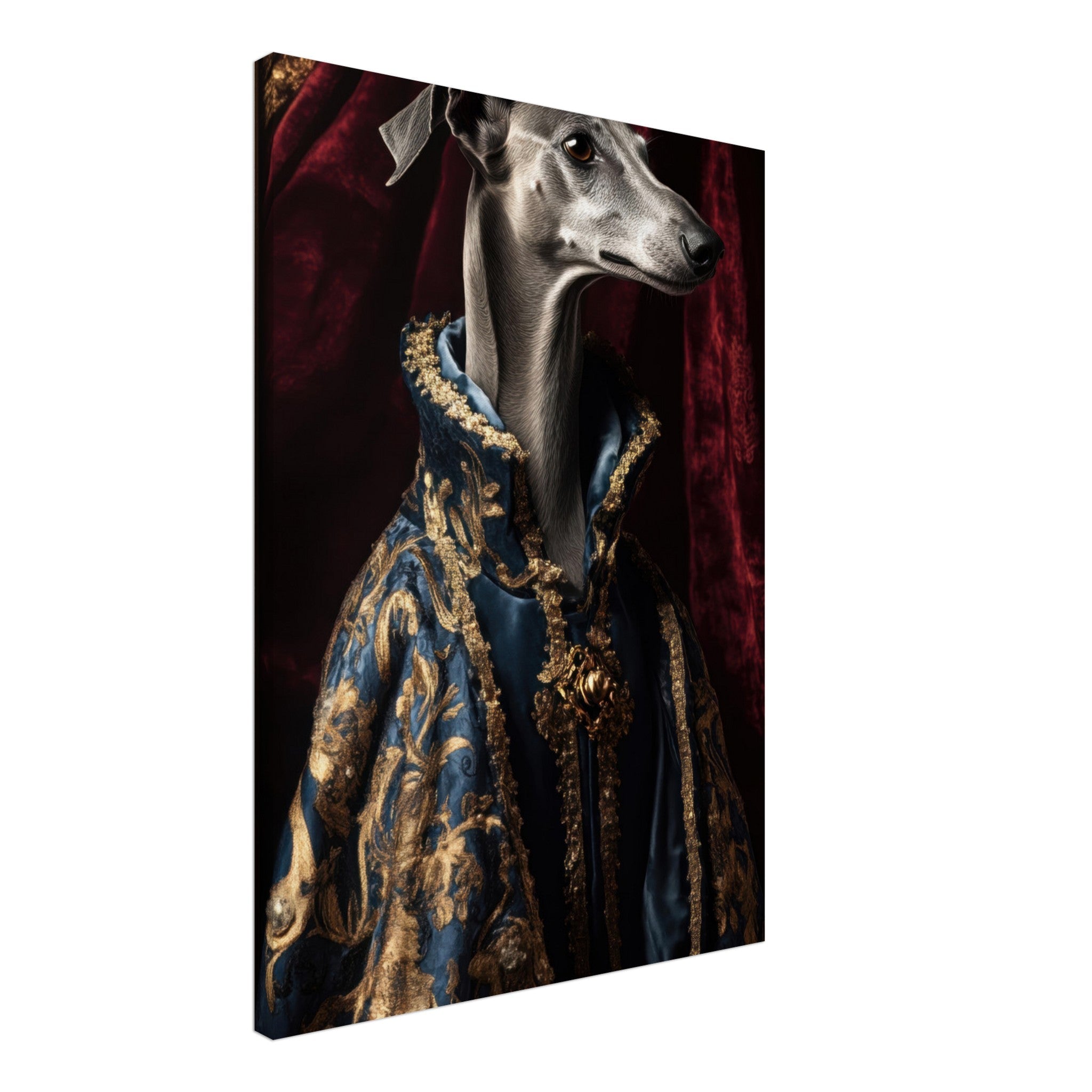 Canvas Portrait - Elegant Baroque Greyhound Portrait A sleek grey 2 - Shop Ai Art WebShop - Digital Art online Store