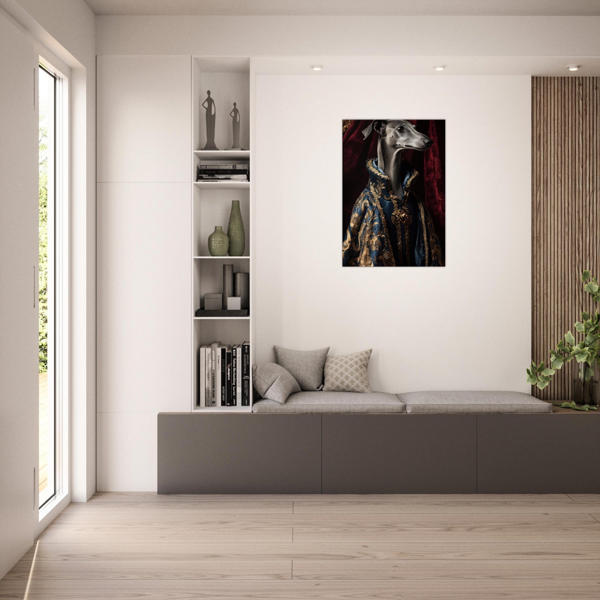 Canvas Portrait - Elegant Baroque Greyhound Portrait A sleek grey 2 - Shop Ai Art WebShop - Digital Art online Store
