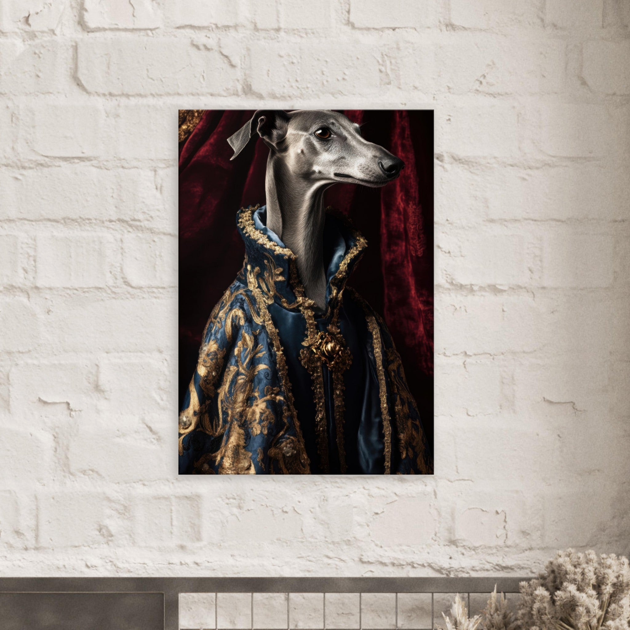 Canvas Portrait - Elegant Baroque Greyhound Portrait A sleek grey 2 - Shop Ai Art WebShop - Digital Art online Store