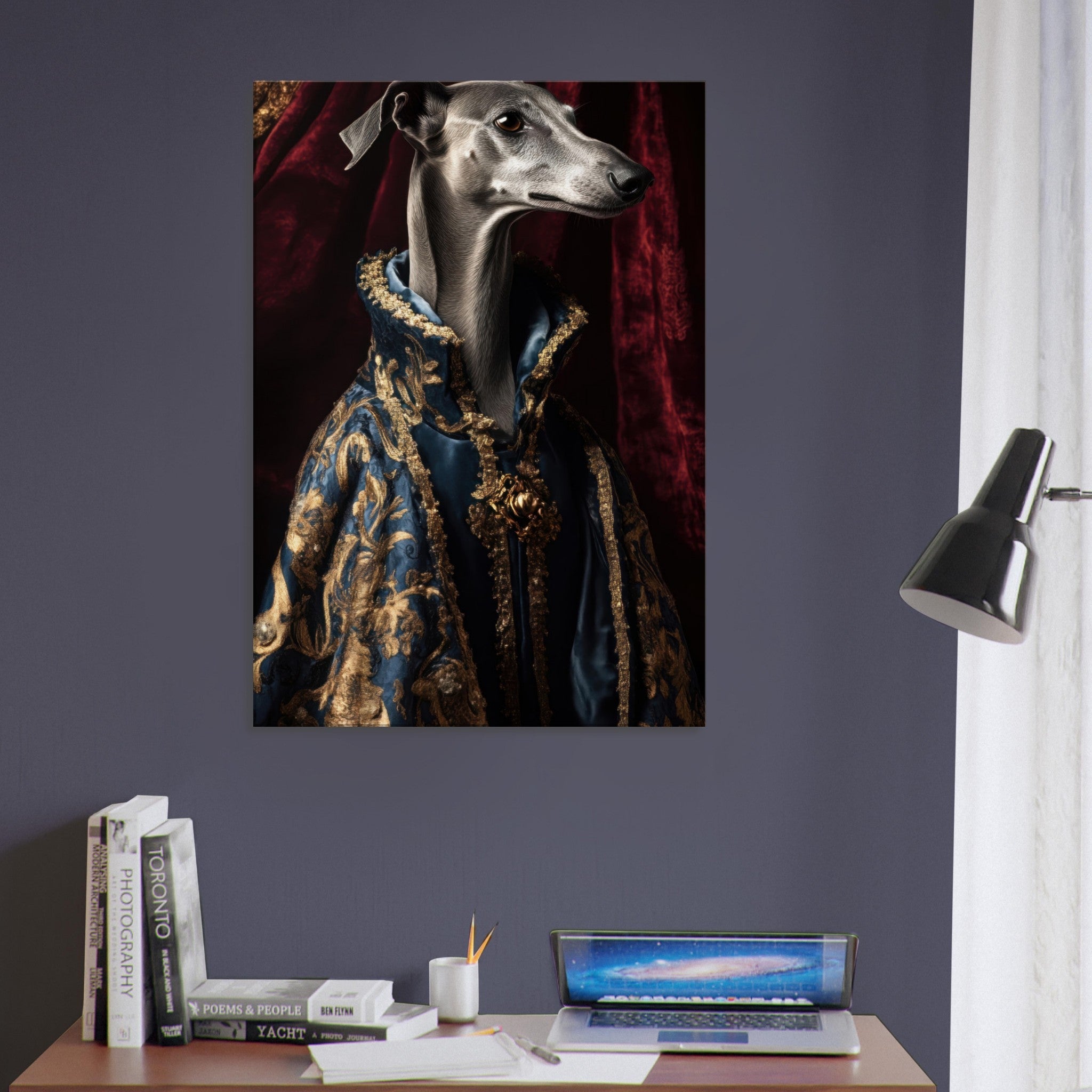 Canvas Portrait - Elegant Baroque Greyhound Portrait A sleek grey 2 - Shop Ai Art WebShop - Digital Art online Store