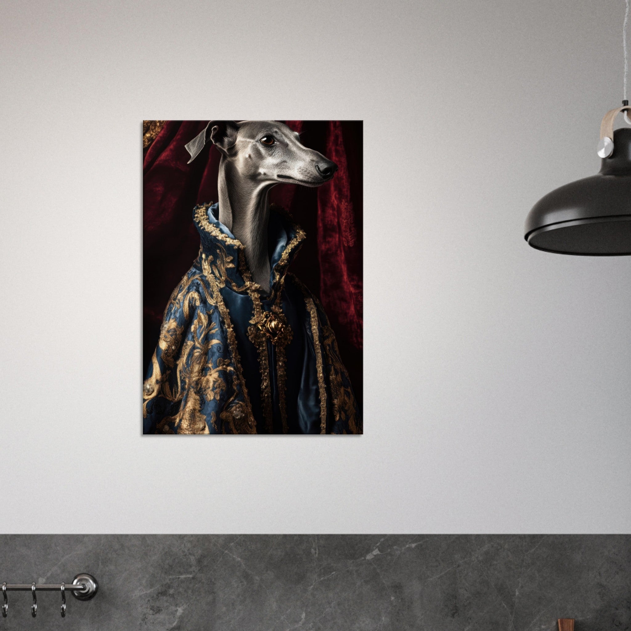Canvas Portrait - Elegant Baroque Greyhound Portrait A sleek grey 2 - Shop Ai Art WebShop - Digital Art online Store