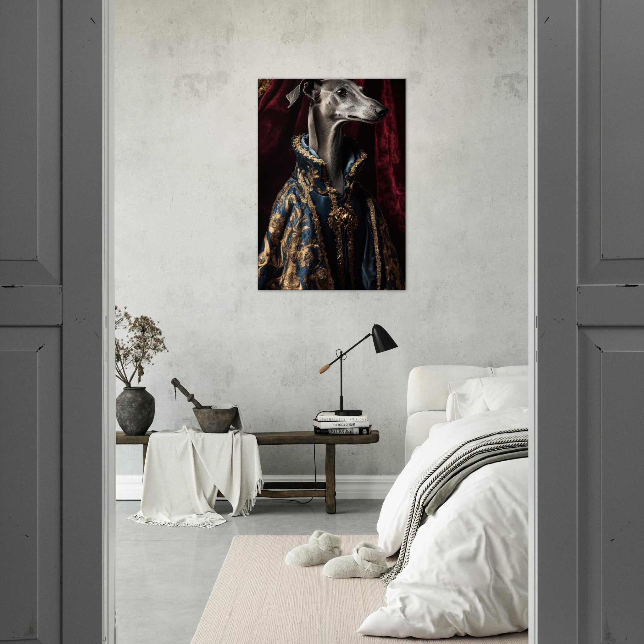 Canvas Portrait - Elegant Baroque Greyhound Portrait A sleek grey 2 - Shop Ai Art WebShop - Digital Art online Store