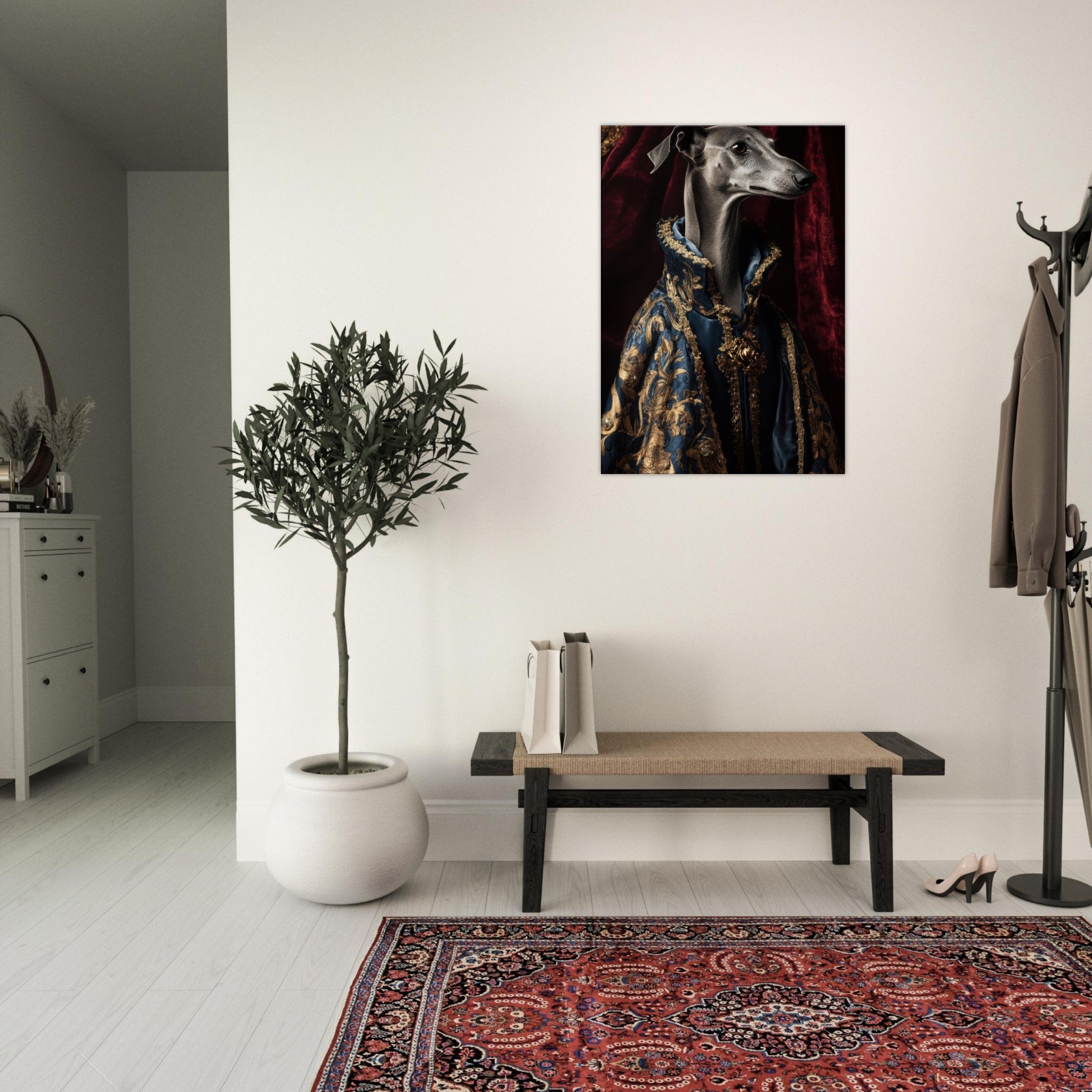 Canvas Portrait - Elegant Baroque Greyhound Portrait A sleek grey 2 - Shop Ai Art WebShop - Digital Art online Store