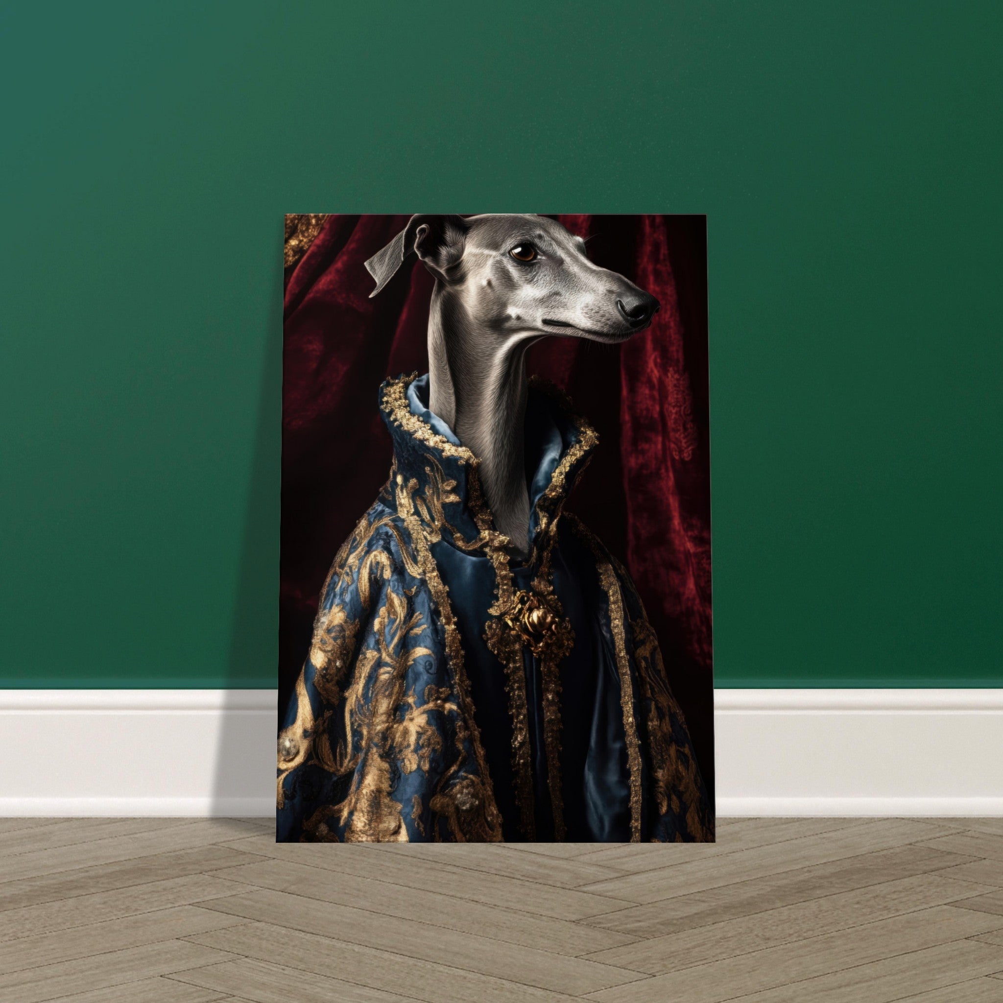 Canvas Portrait - Elegant Baroque Greyhound Portrait A sleek grey 2 - Shop Ai Art WebShop - Digital Art online Store