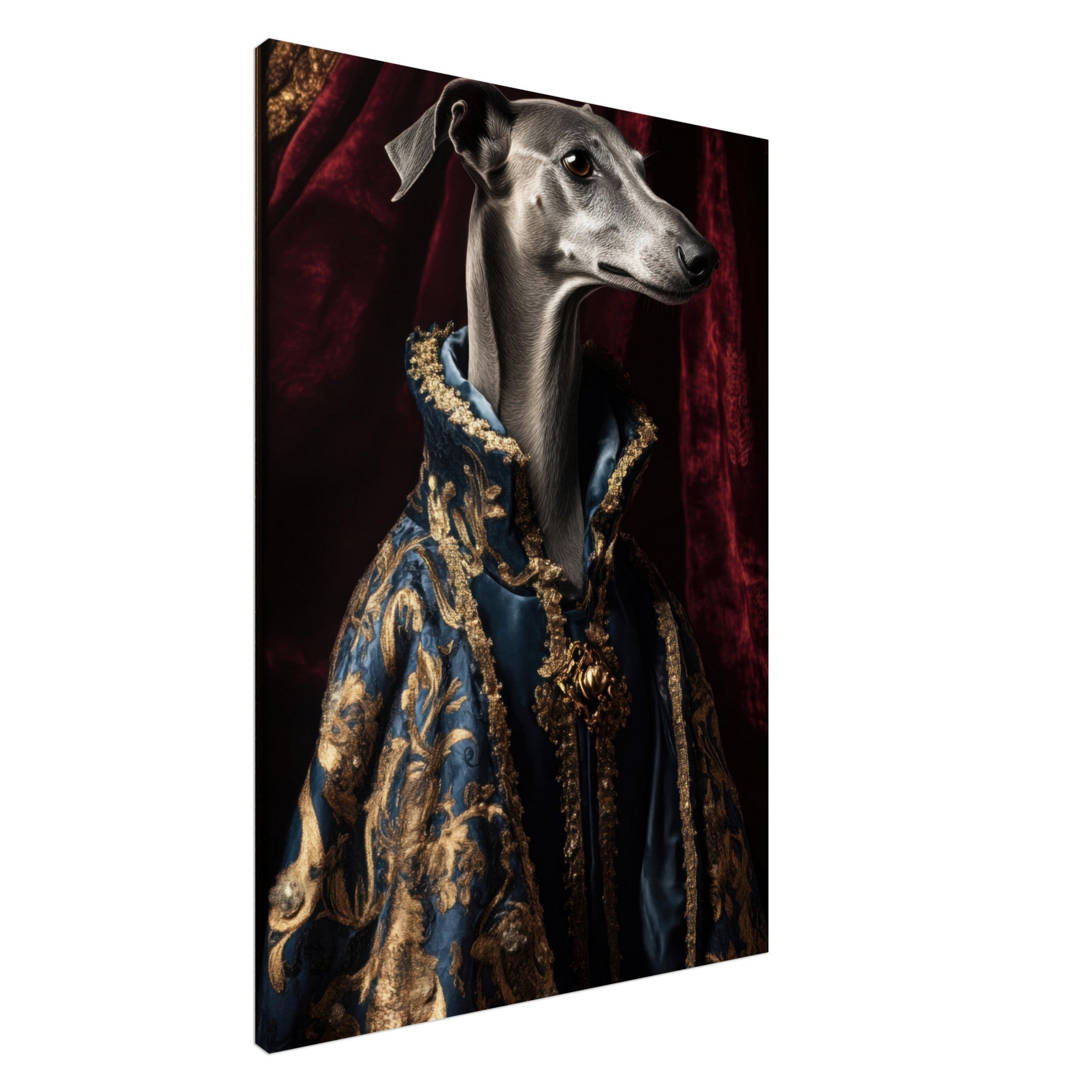 Canvas Portrait - Elegant Baroque Greyhound Portrait A sleek grey 2 - Shop Ai Art WebShop - Digital Art online Store