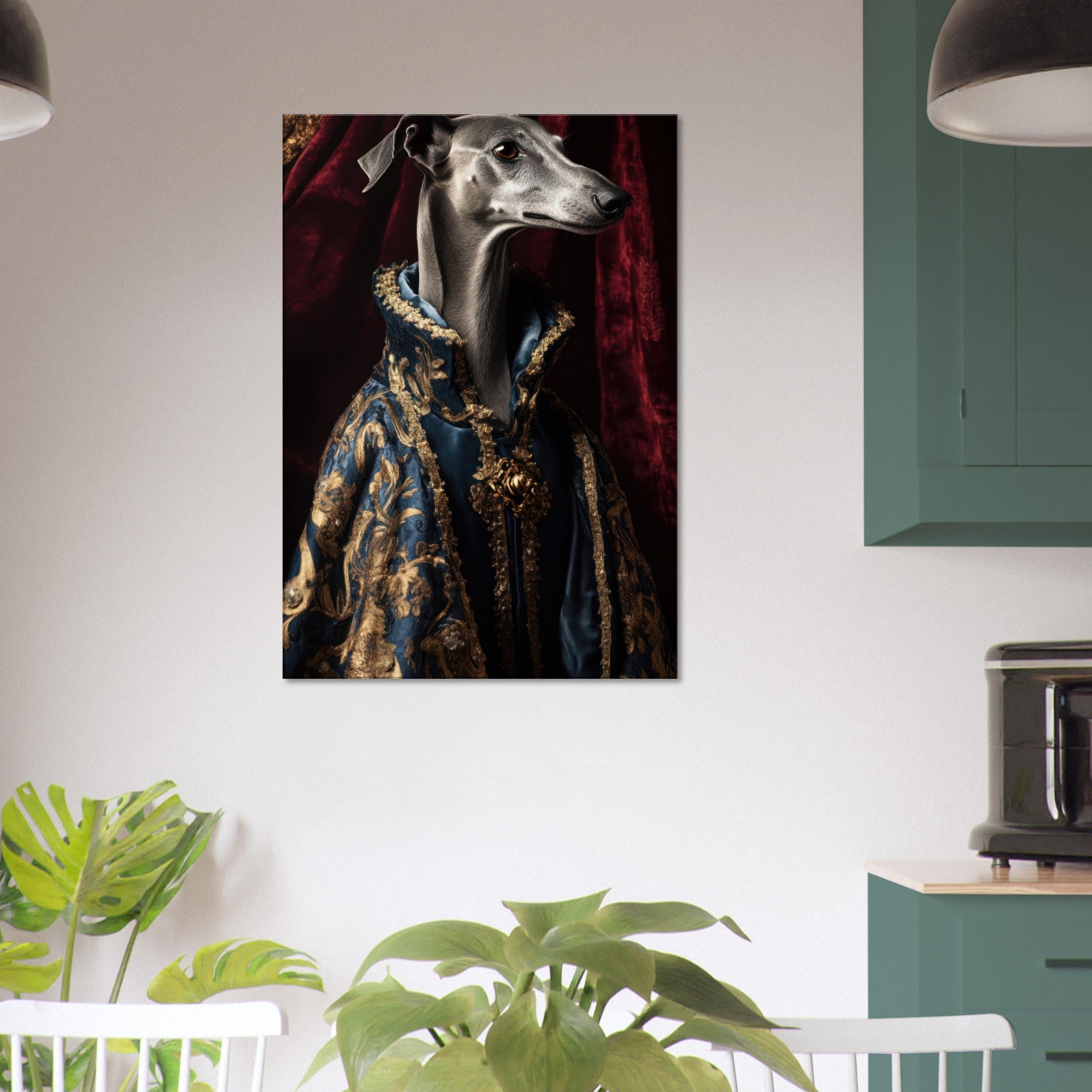 Canvas Portrait - Elegant Baroque Greyhound Portrait A sleek grey 2 - Shop Ai Art WebShop - Digital Art online Store