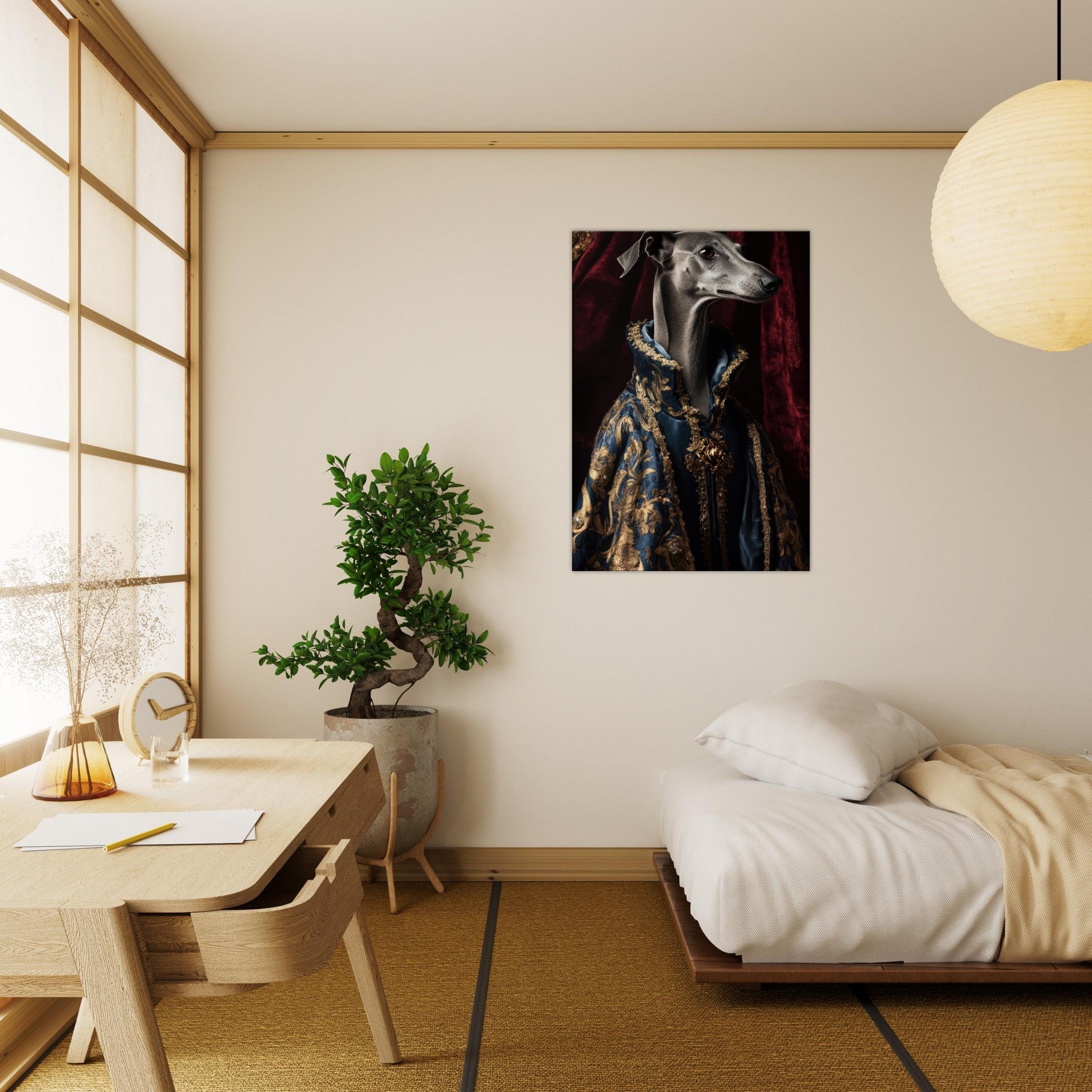 Canvas Portrait - Elegant Baroque Greyhound Portrait A sleek grey 2 - Shop Ai Art WebShop - Digital Art online Store