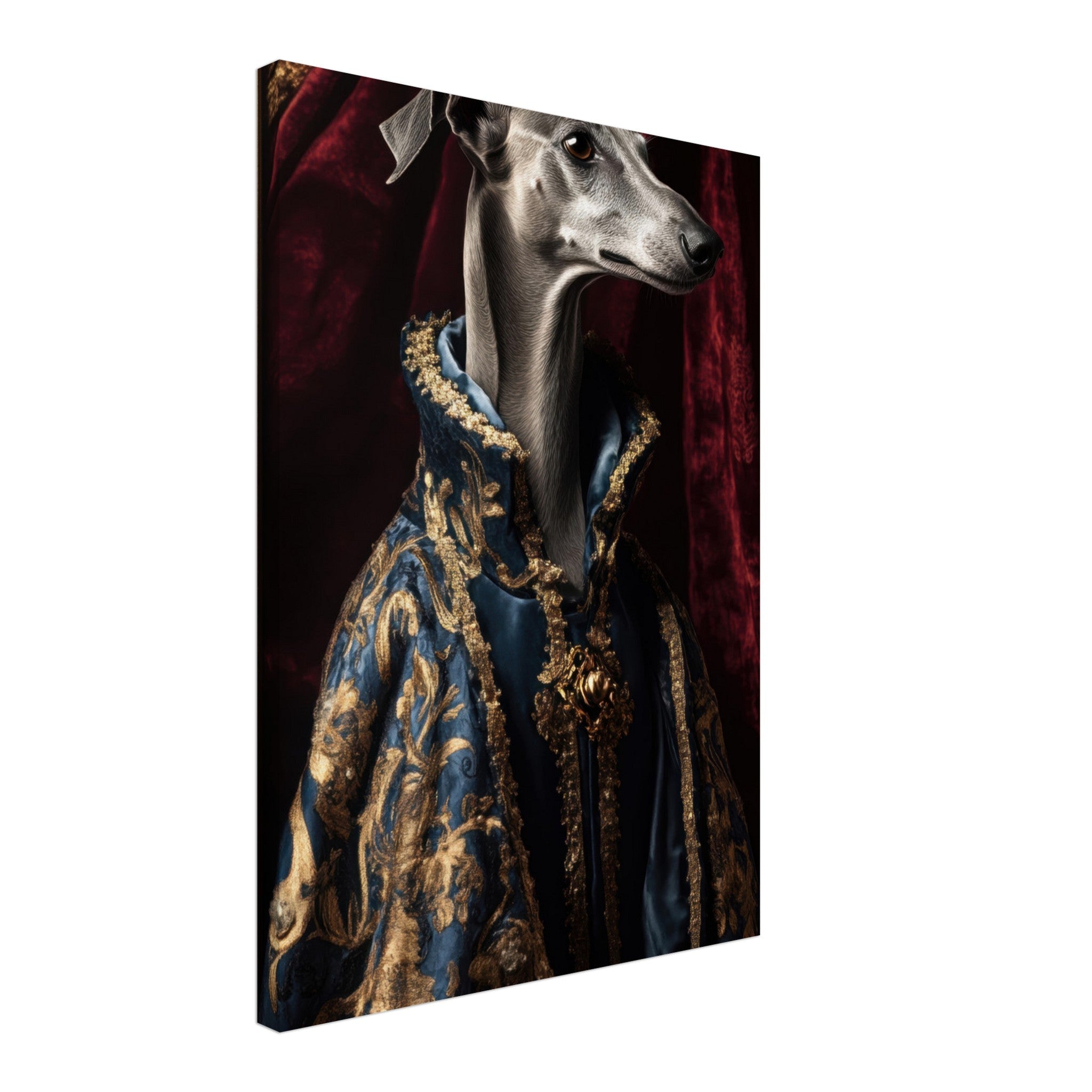 Canvas Portrait - Elegant Baroque Greyhound Portrait A sleek grey 2 - Shop Ai Art WebShop - Digital Art online Store