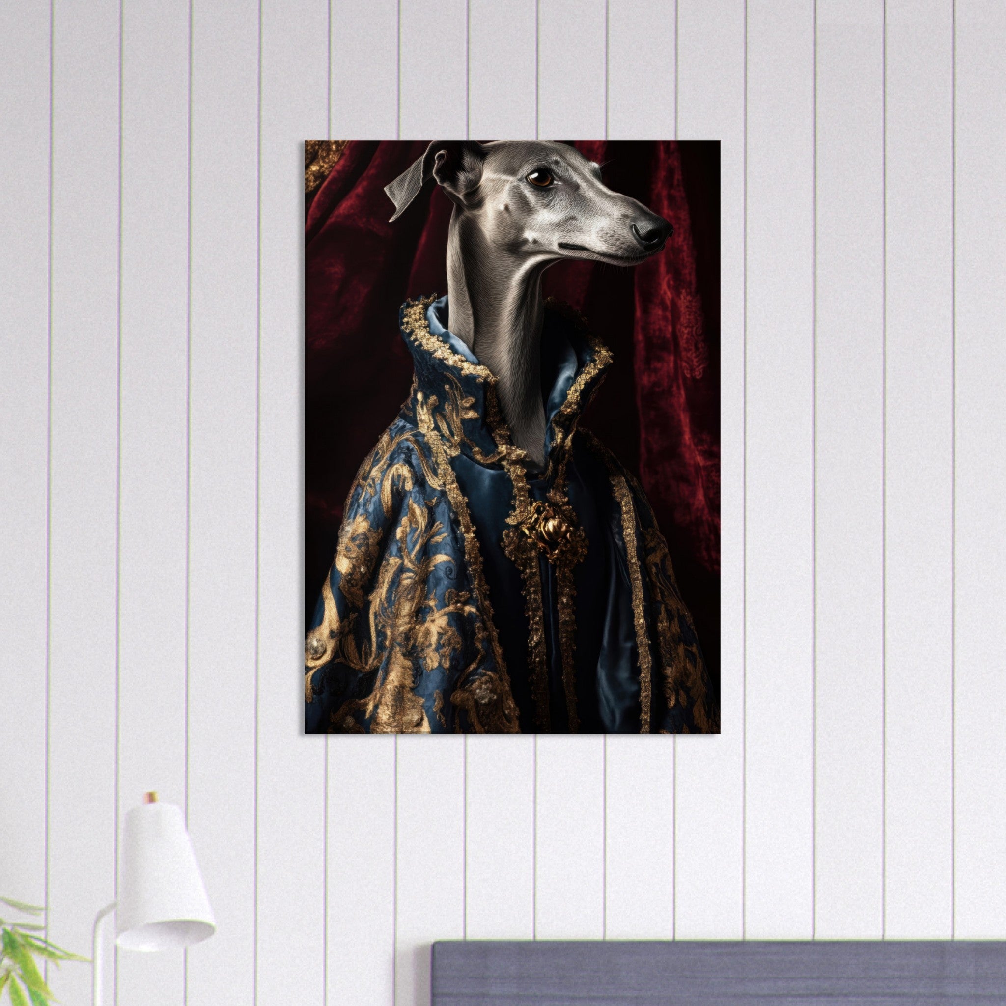 Canvas Portrait - Elegant Baroque Greyhound Portrait A sleek grey 2 - Shop Ai Art WebShop - Digital Art online Store