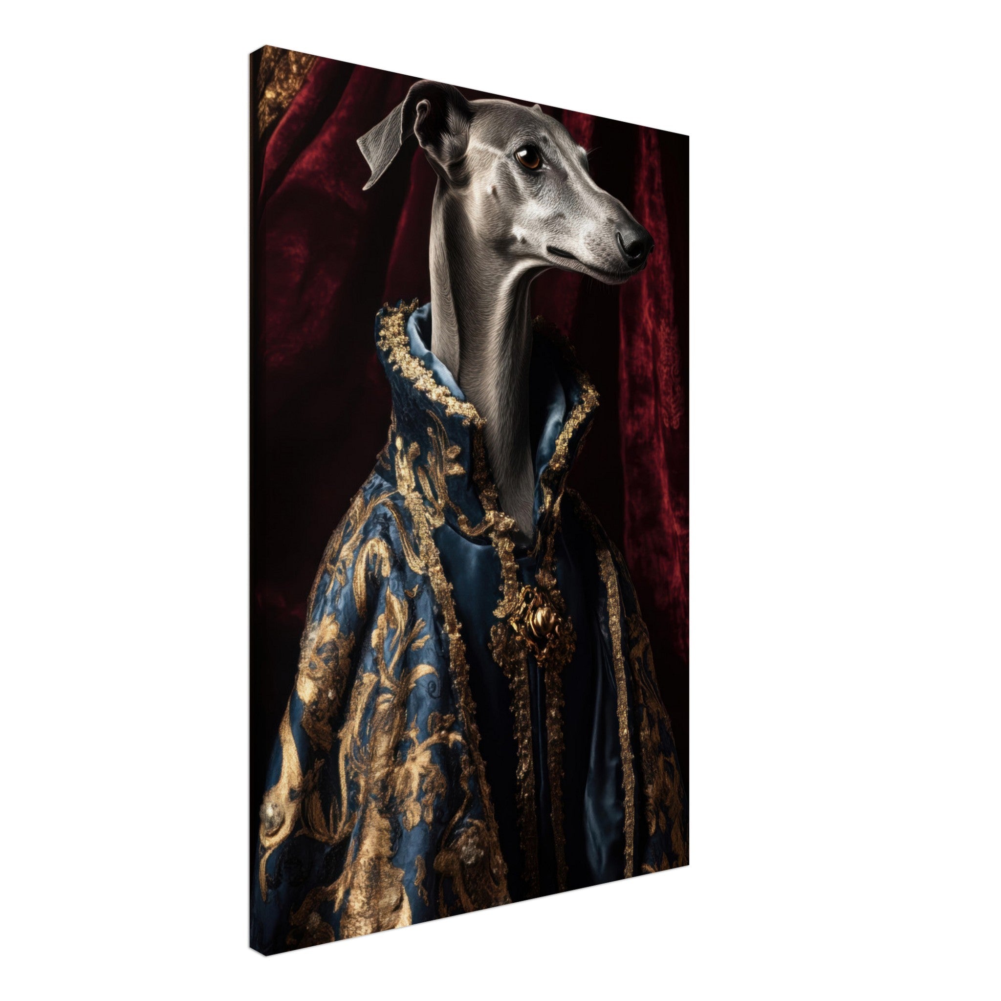 Canvas Portrait - Elegant Baroque Greyhound Portrait A sleek grey 2 - Shop Ai Art WebShop - Digital Art online Store