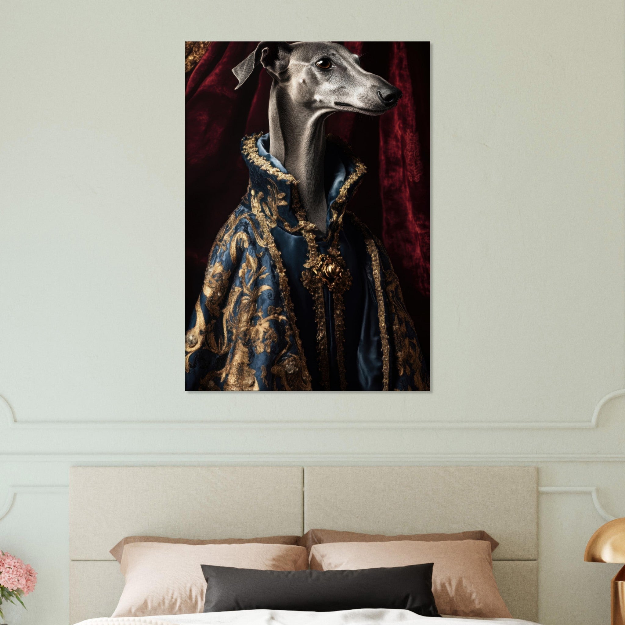 Canvas Portrait - Elegant Baroque Greyhound Portrait A sleek grey 2 - Shop Ai Art WebShop - Digital Art online Store