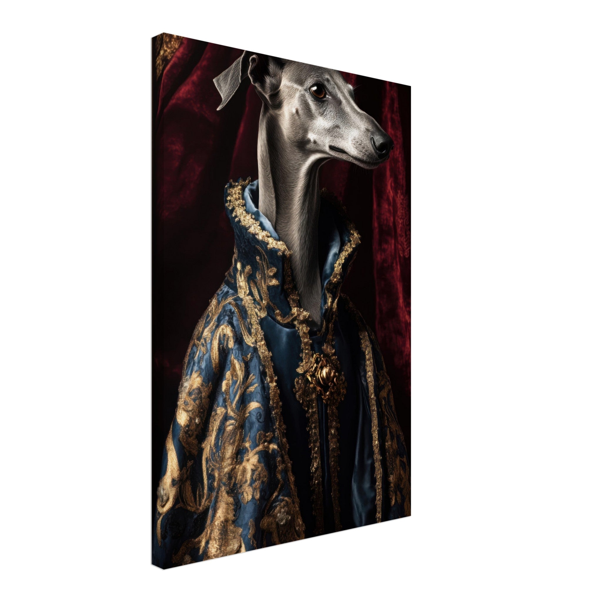 Canvas Portrait - Elegant Baroque Greyhound Portrait A sleek grey 2 - Shop Ai Art WebShop - Digital Art online Store