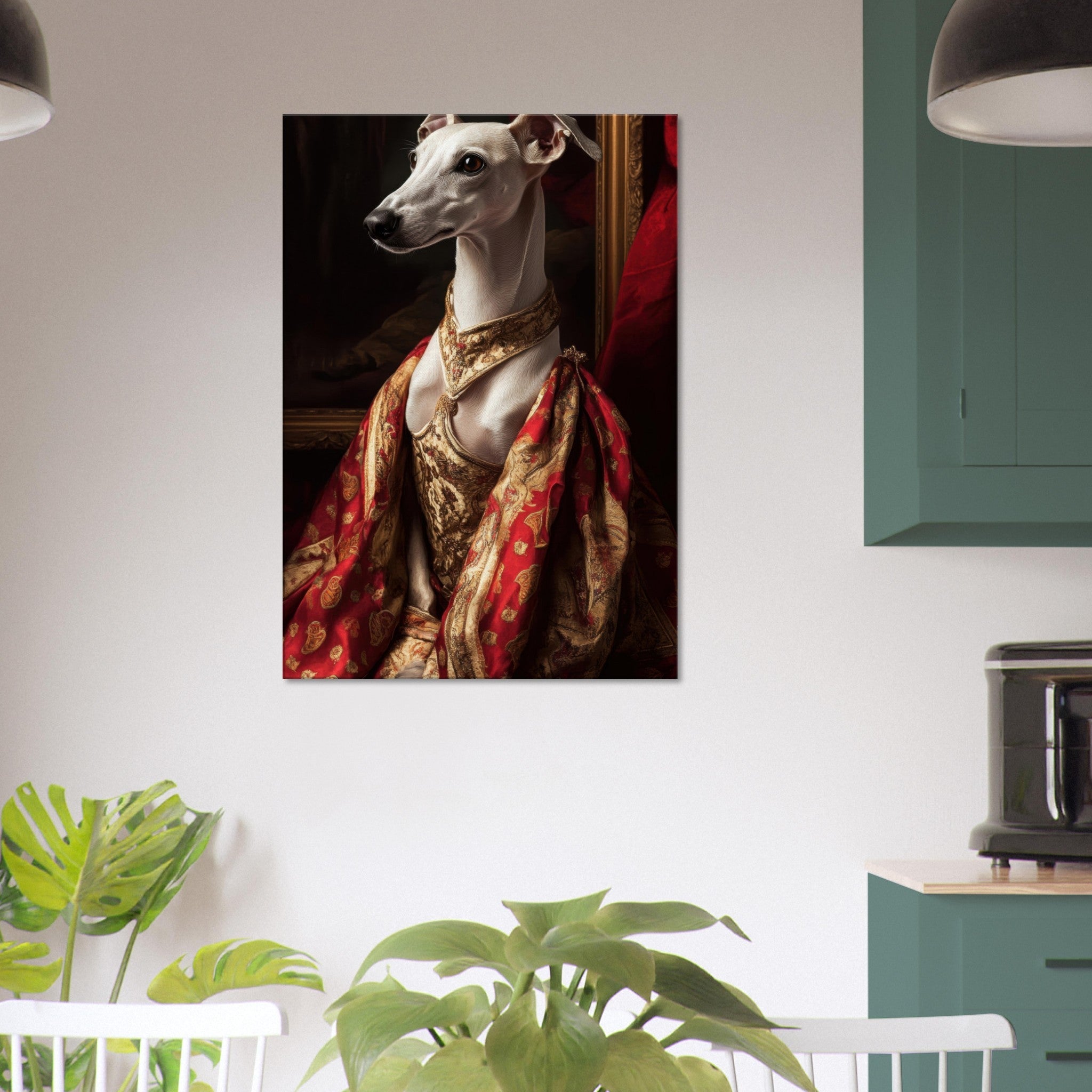 Canvas Portrait - Elegant Baroque Greyhound Portrait A sleek grey - Shop Ai Art WebShop - Digital Art online Store