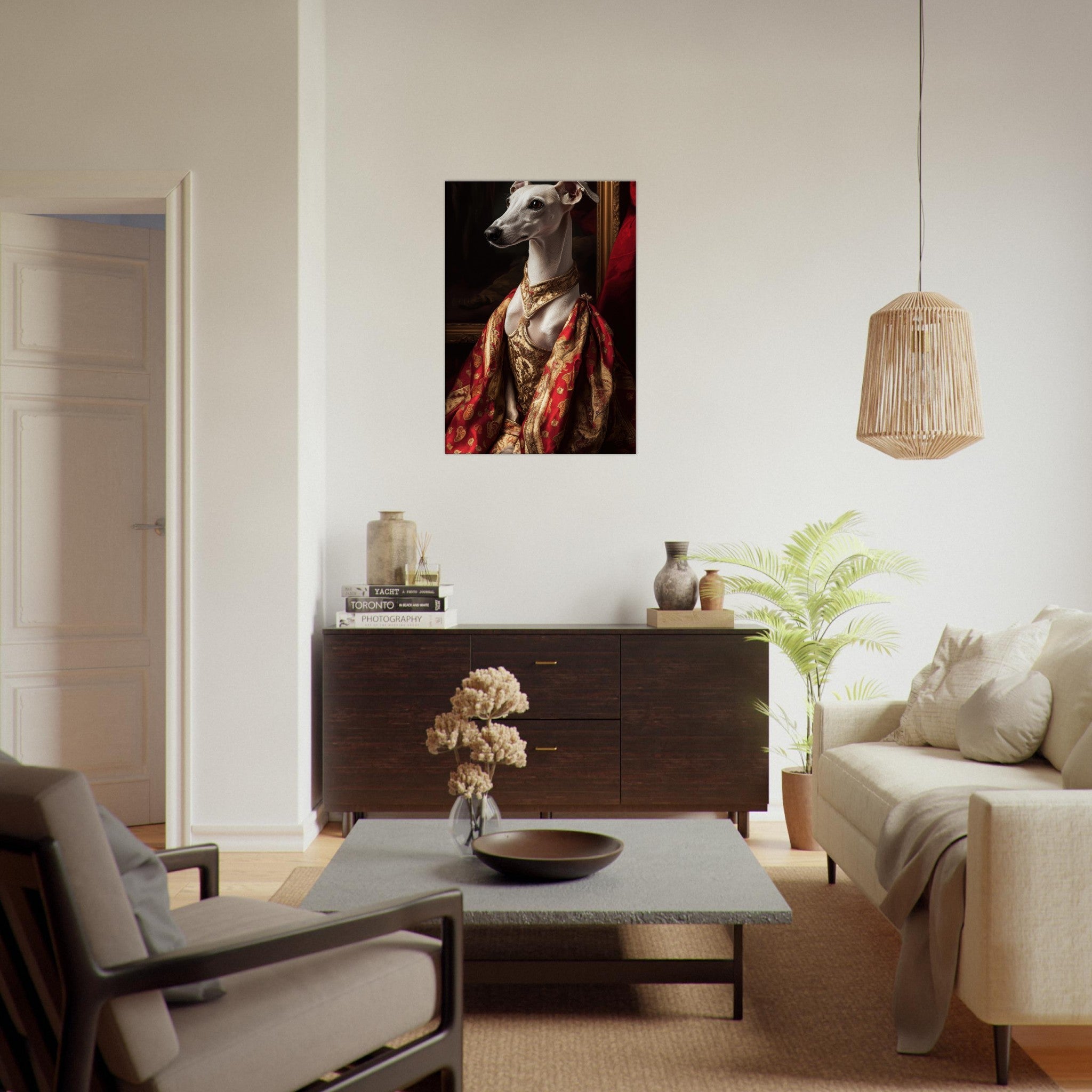 Canvas Portrait - Elegant Baroque Greyhound Portrait A sleek grey - Shop Ai Art WebShop - Digital Art online Store