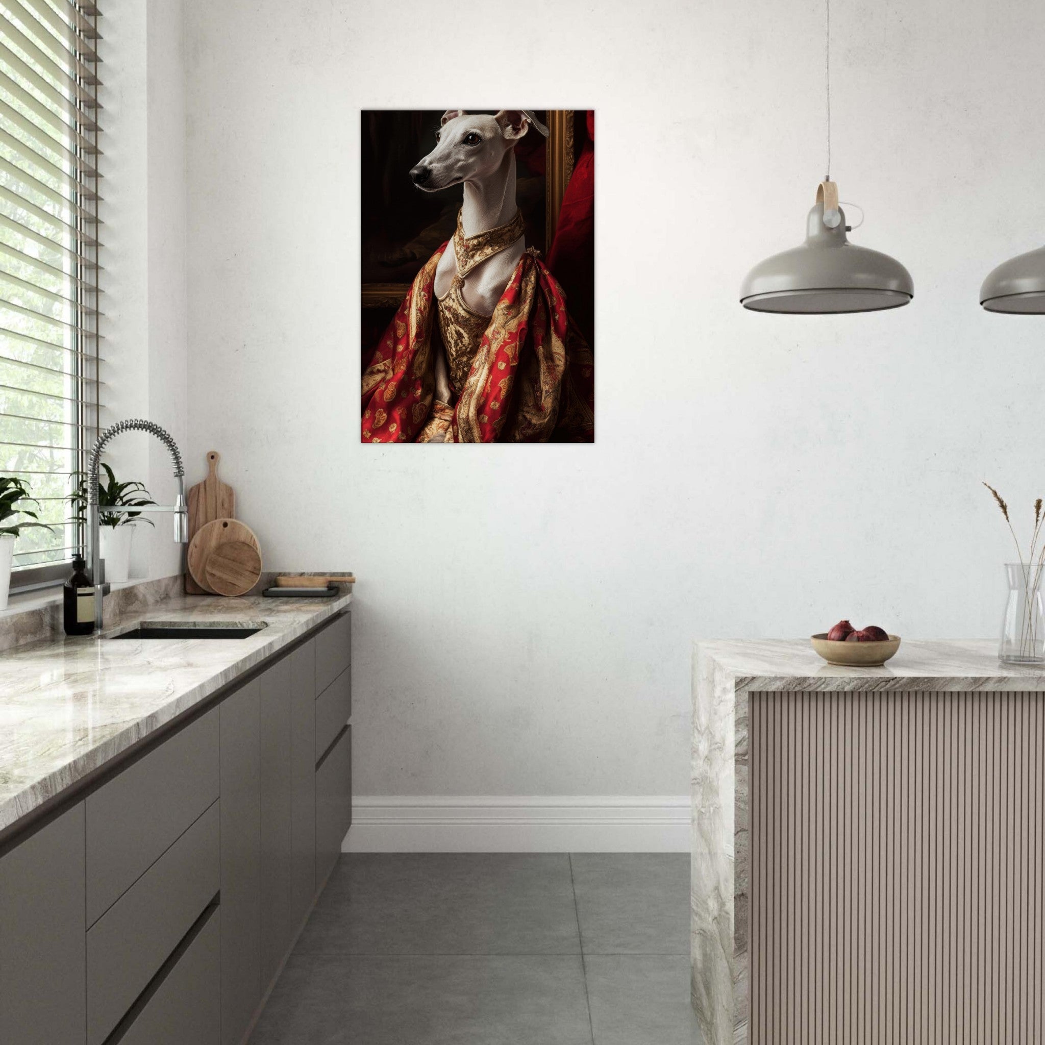 Canvas Portrait - Elegant Baroque Greyhound Portrait A sleek grey - Shop Ai Art WebShop - Digital Art online Store