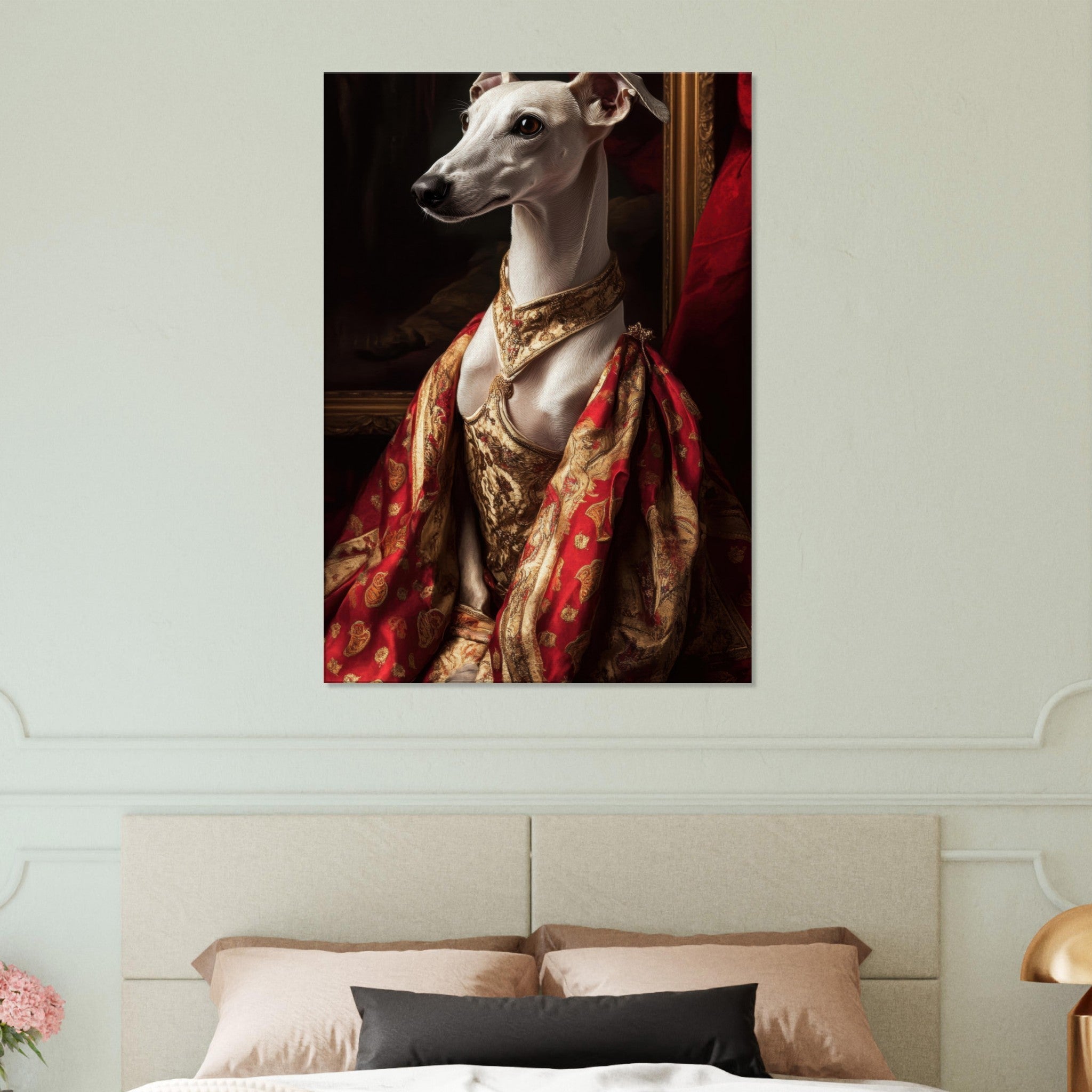 Canvas Portrait - Elegant Baroque Greyhound Portrait A sleek grey - Shop Ai Art WebShop - Digital Art online Store