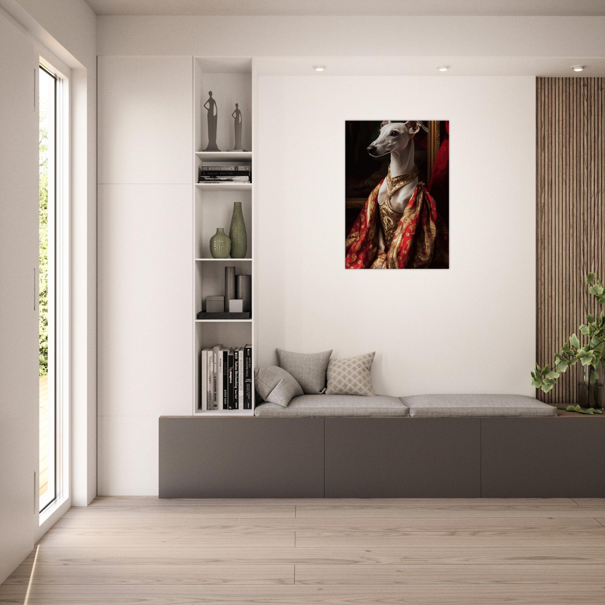 Canvas Portrait - Elegant Baroque Greyhound Portrait A sleek grey - Shop Ai Art WebShop - Digital Art online Store
