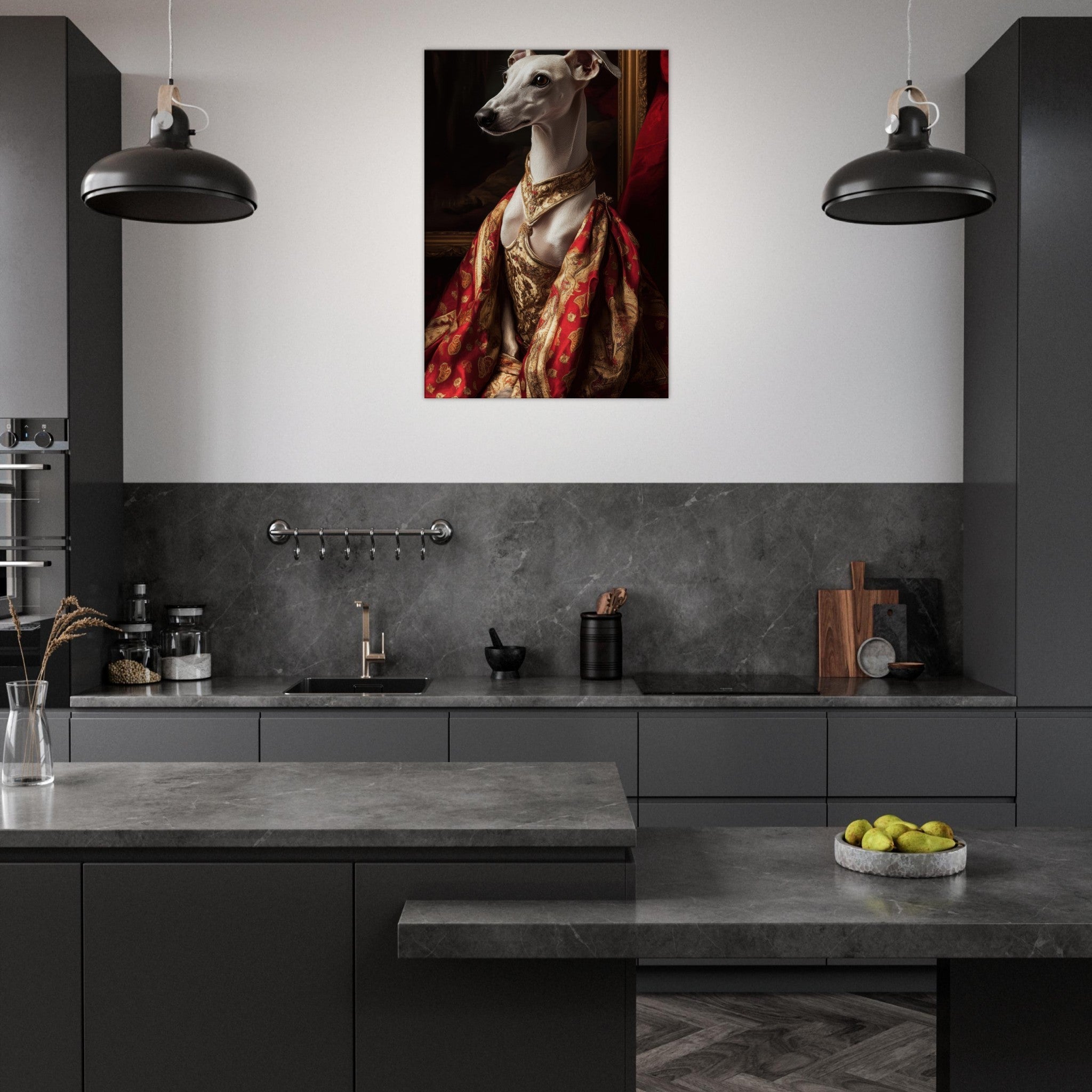 Canvas Portrait - Elegant Baroque Greyhound Portrait A sleek grey - Shop Ai Art WebShop - Digital Art online Store