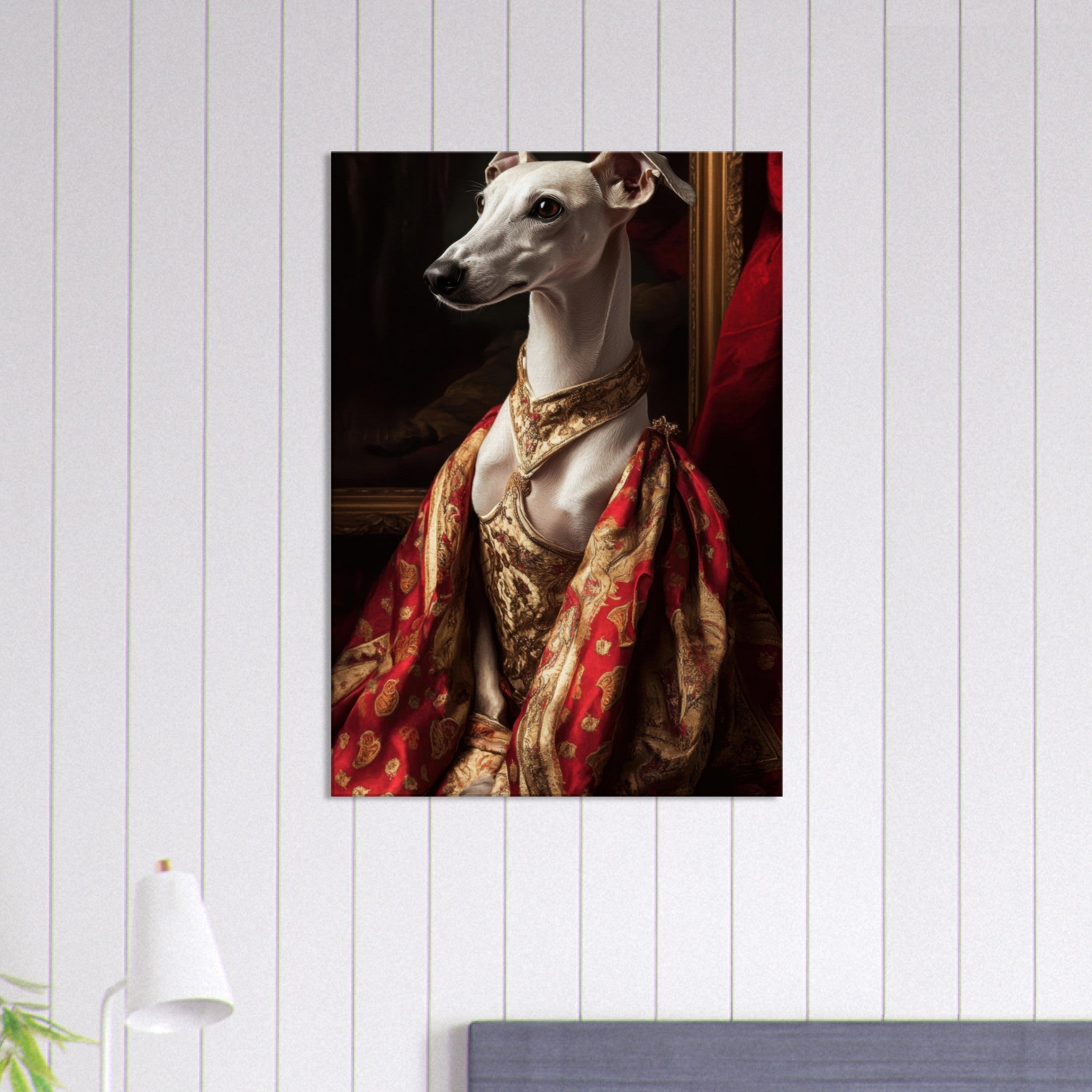 Canvas Portrait - Elegant Baroque Greyhound Portrait A sleek grey - Shop Ai Art WebShop - Digital Art online Store