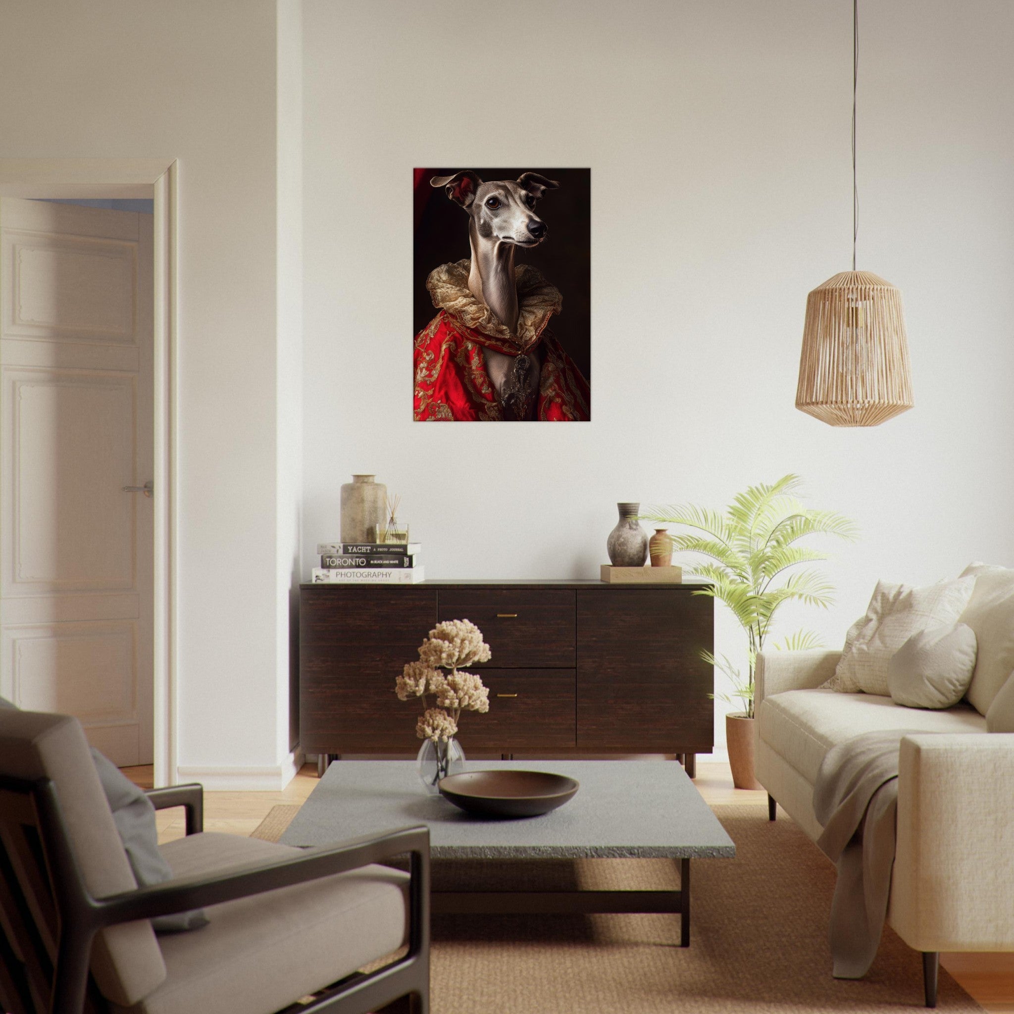 Canvas Portrait - Elegant Baroque Greyhound Portrait A sleek grey 5 - Shop Ai Art WebShop - Digital Art online Store
