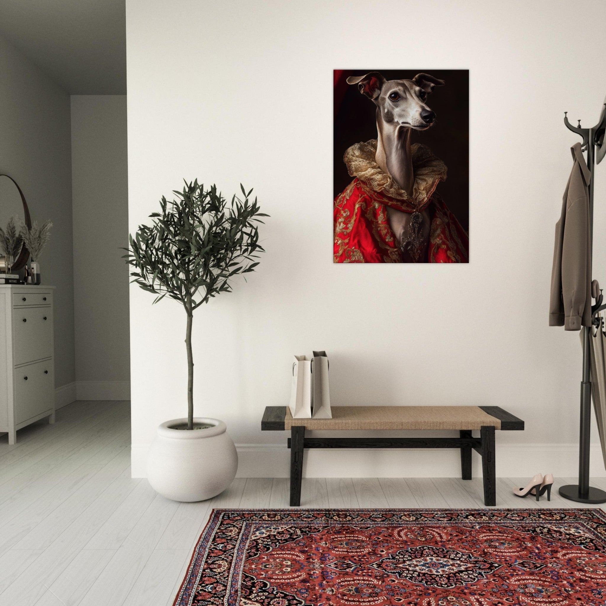 Canvas Portrait - Elegant Baroque Greyhound Portrait A sleek grey 5 - Shop Ai Art WebShop - Digital Art online Store