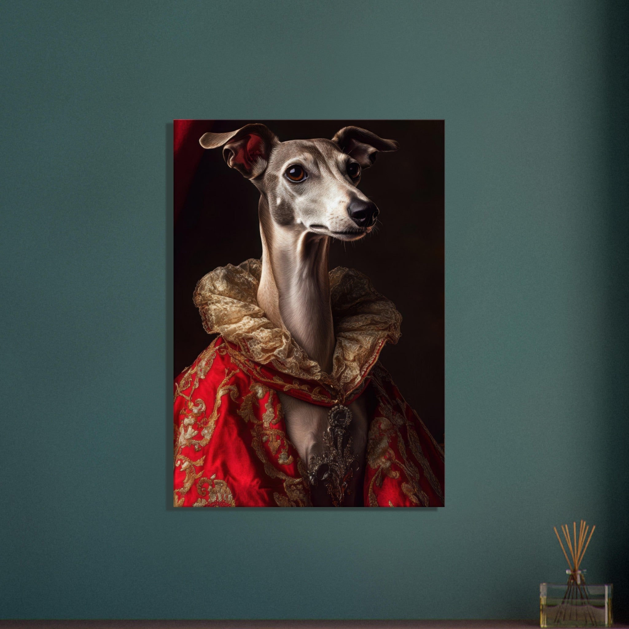 Canvas Portrait - Elegant Baroque Greyhound Portrait A sleek grey 5 - Shop Ai Art WebShop - Digital Art online Store