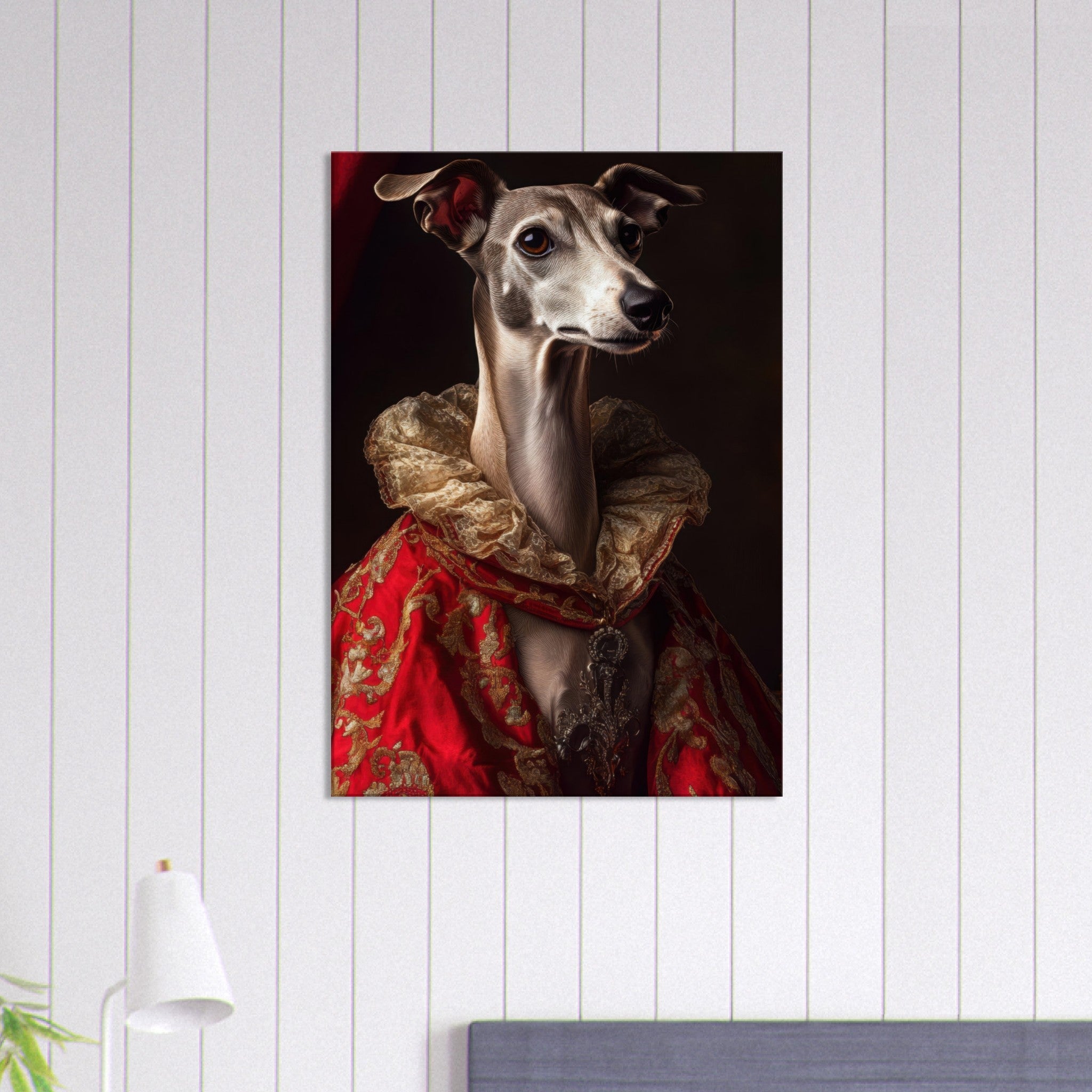 Canvas Portrait - Elegant Baroque Greyhound Portrait A sleek grey 5 - Shop Ai Art WebShop - Digital Art online Store