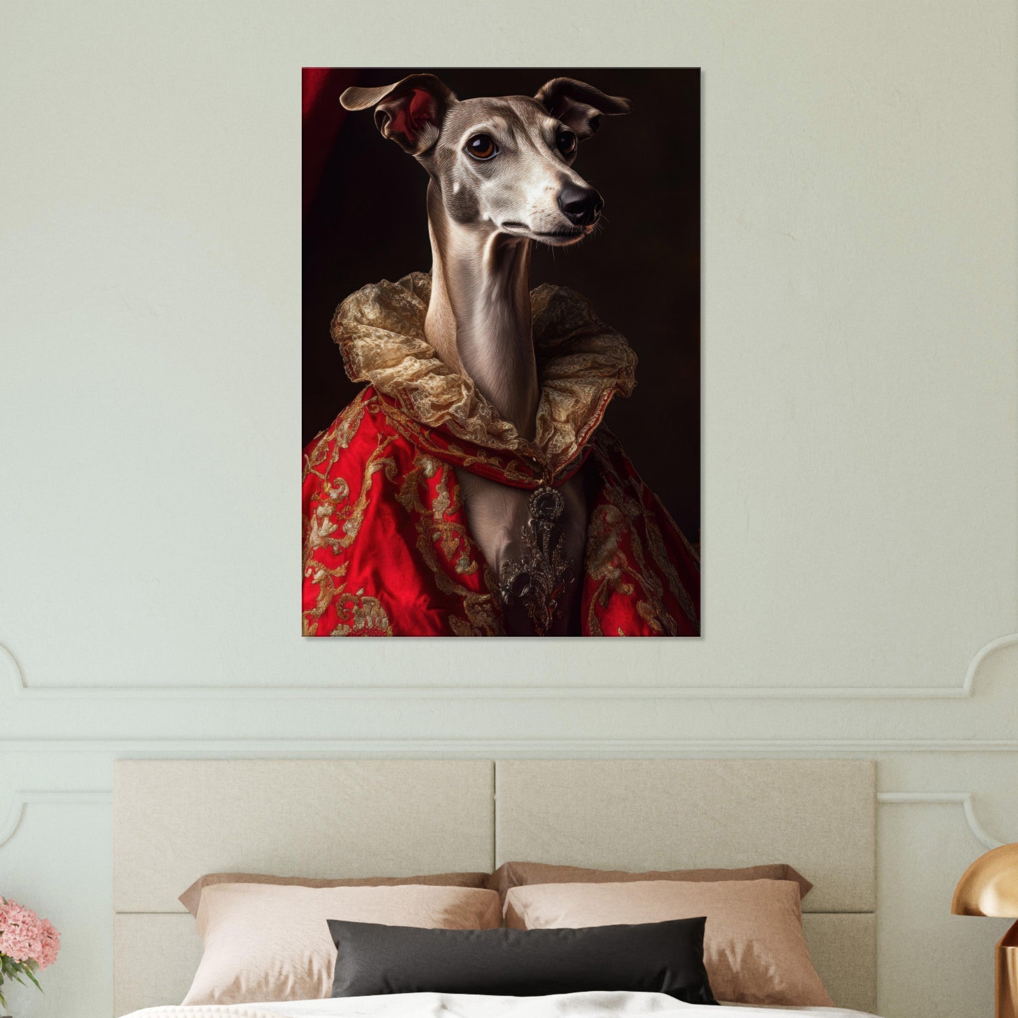 Canvas Portrait - Elegant Baroque Greyhound Portrait A sleek grey 5 - Shop Ai Art WebShop - Digital Art online Store