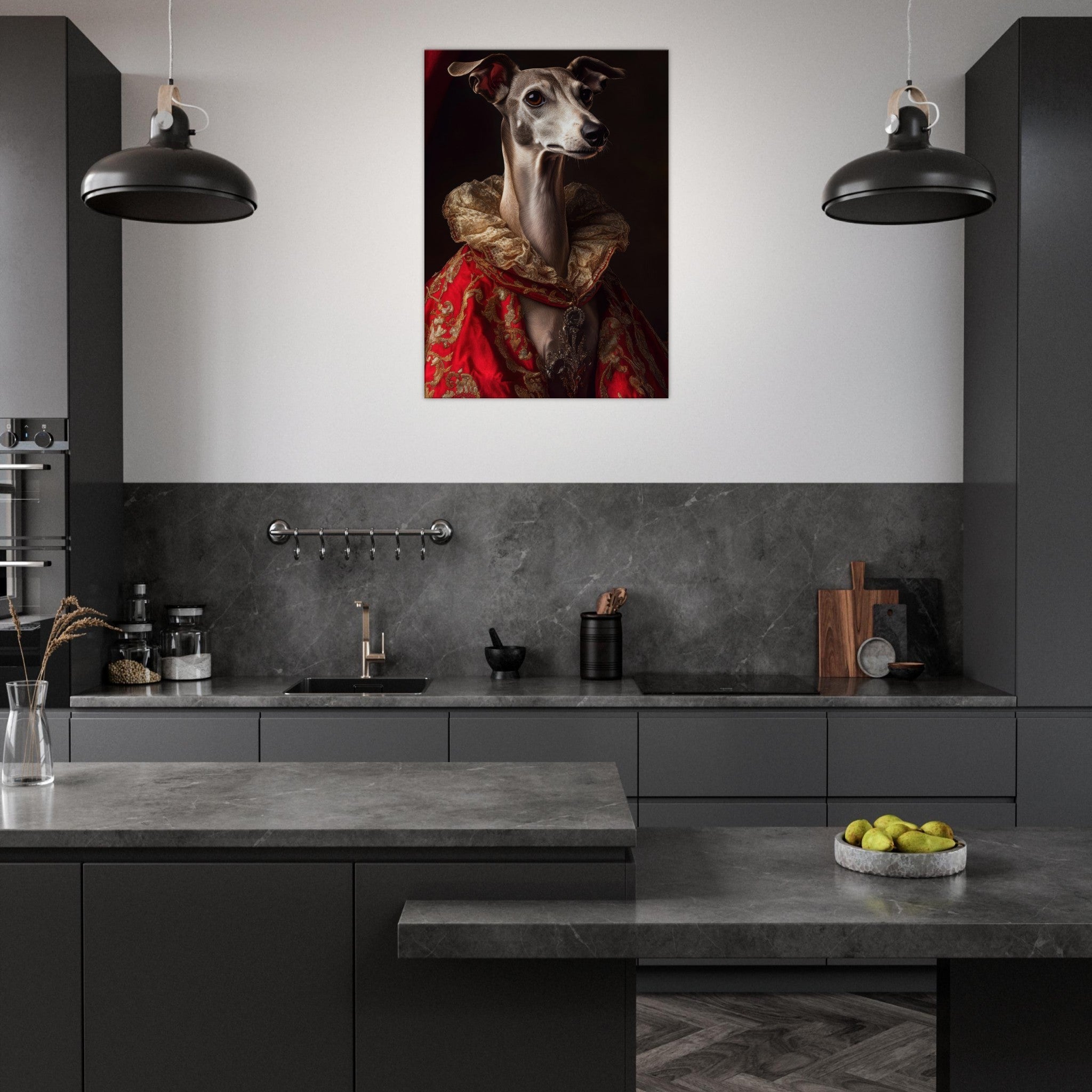 Canvas Portrait - Elegant Baroque Greyhound Portrait A sleek grey 5 - Shop Ai Art WebShop - Digital Art online Store