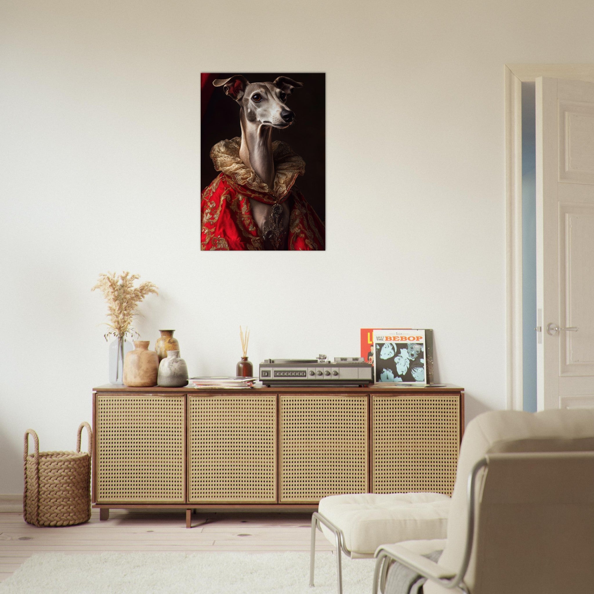 Canvas Portrait - Elegant Baroque Greyhound Portrait A sleek grey 5 - Shop Ai Art WebShop - Digital Art online Store