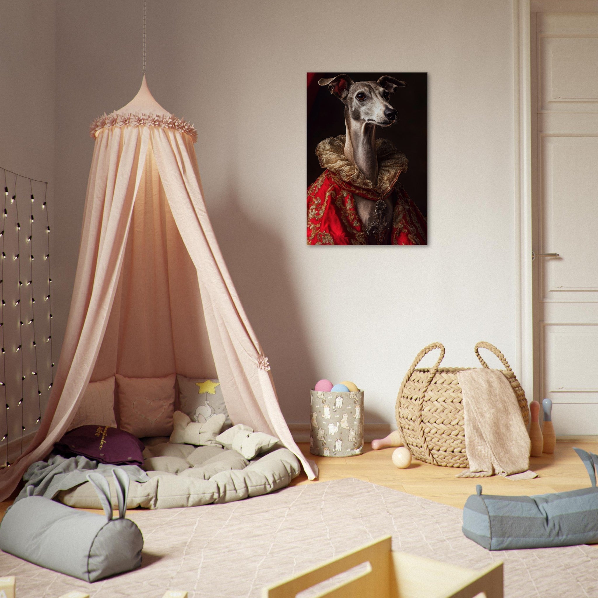 Canvas Portrait - Elegant Baroque Greyhound Portrait A sleek grey 5 - Shop Ai Art WebShop - Digital Art online Store